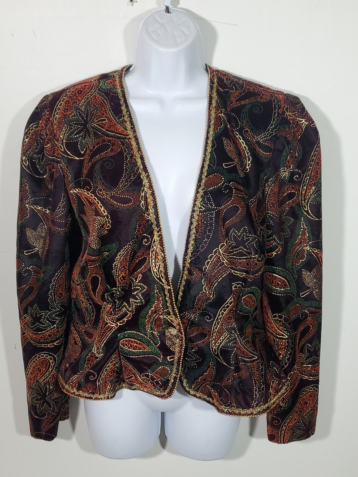 Vintage Nah Nah Collection Embroidered 10 Velvet 1 Button Beaded Paisley Jacket