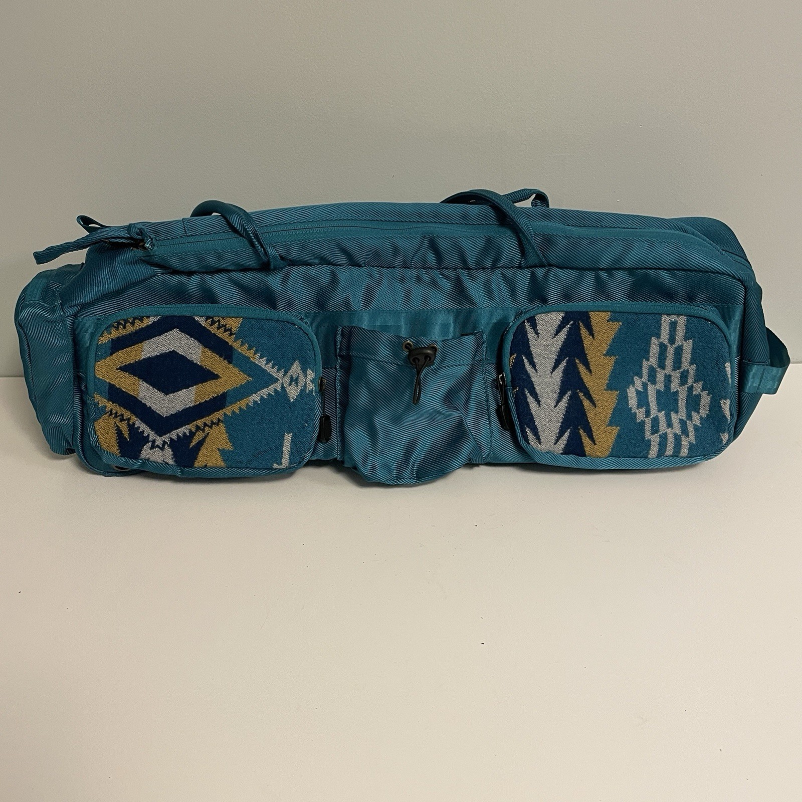 Vintage PENDLETON Aztec Print Wool Poly Gym Yoga Mat Bag Blue Green Big 24″