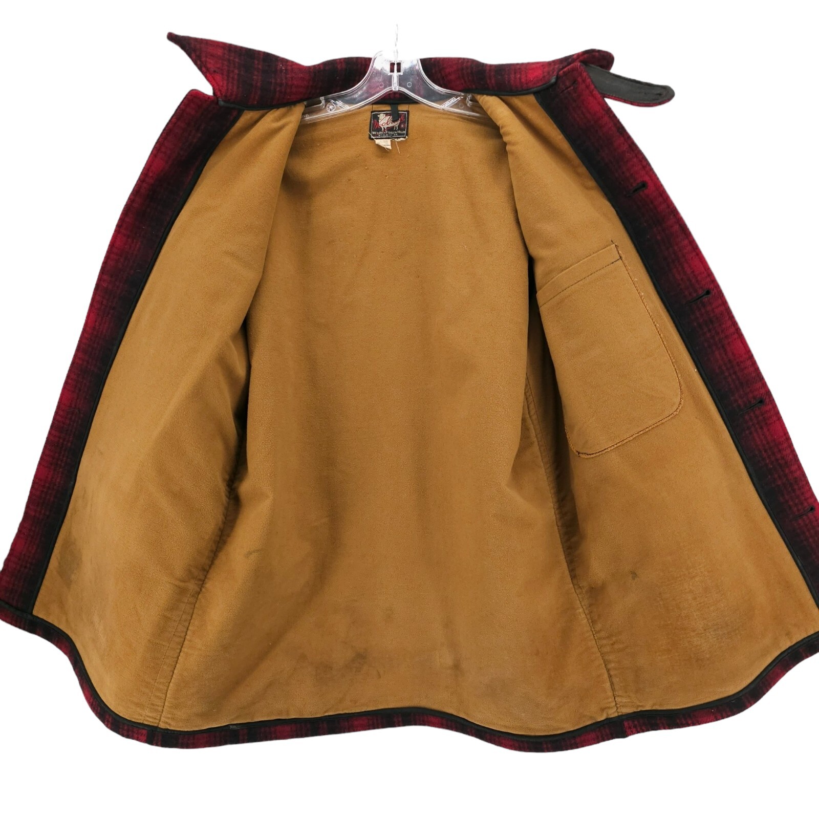 WOOLRICH Vintage 40s 50s Wool Hunting Jacket Red Buffalo Plaid Game Pouch Sz 40