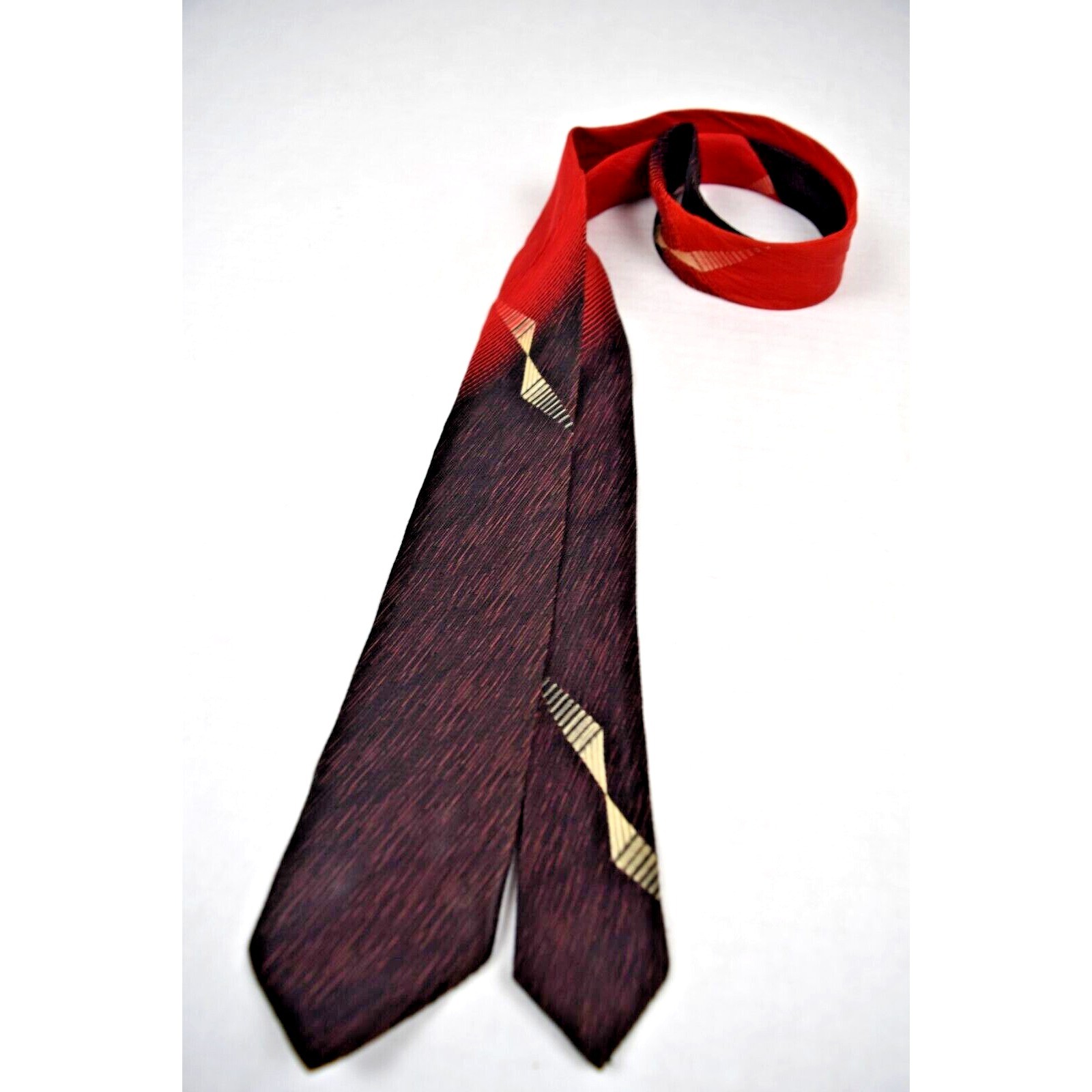 Neck Tie VTG 60s 2 Tone Ombre Red Brown Drizzle Spiral Graph Pattern 54″ x 2.5″