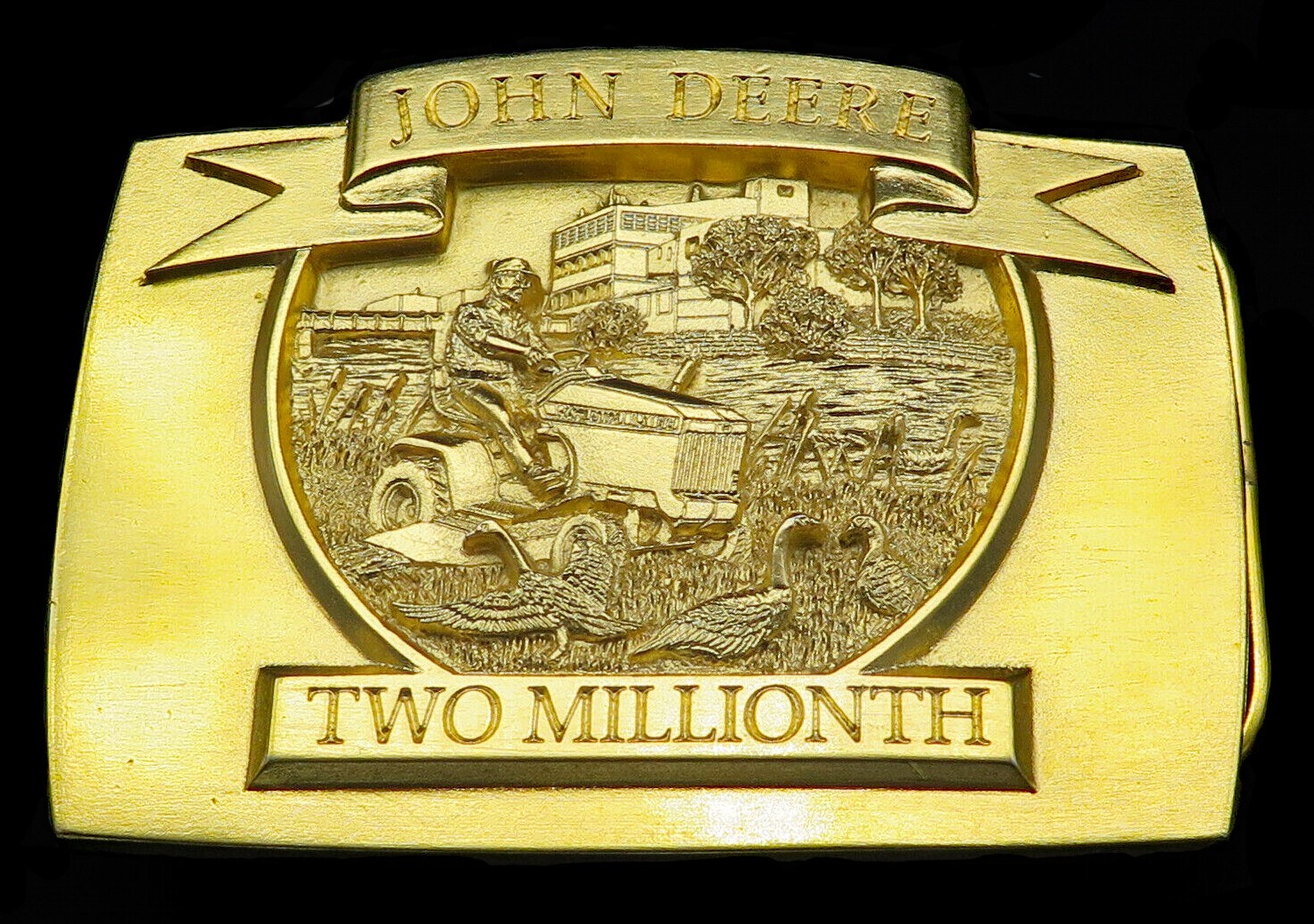 John Deere Two Million Lawn Tractor Riding Mower Gold Plate Vintage Belt Buckle