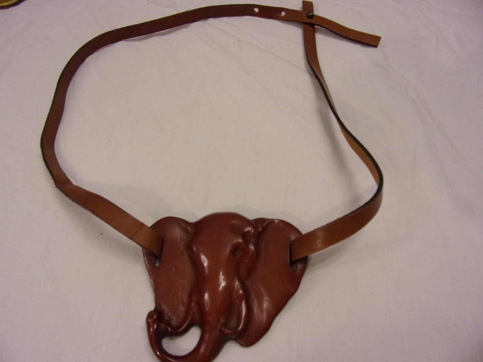 Vintage Krizia Paris Butterscotch Bakelite Elephant Buckle Belt 28 / 30 RARE