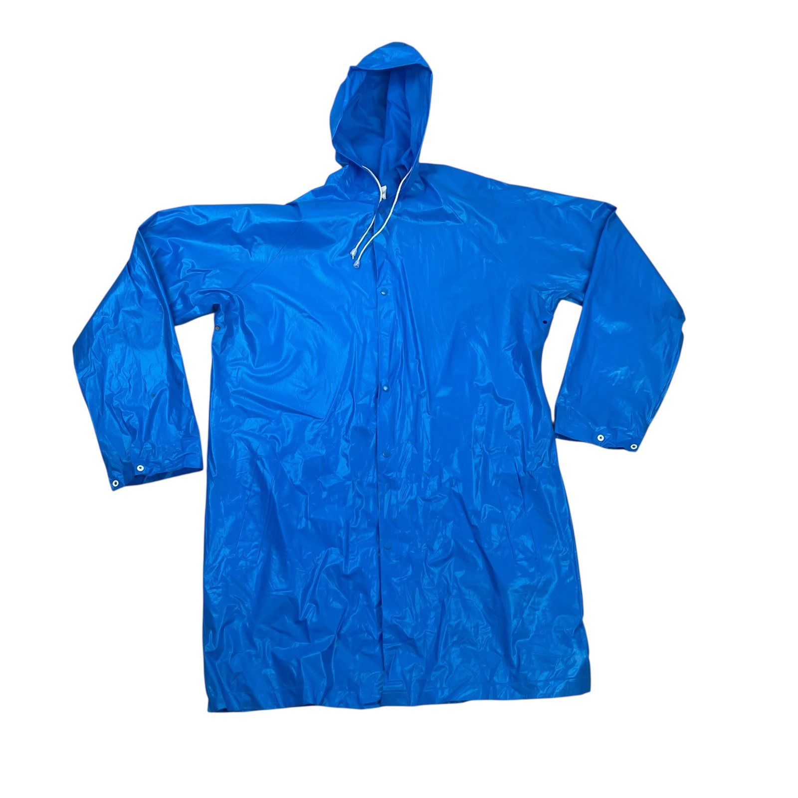 VINTAGE 50s/60s PVC Mac L Vinyl Full Length Hooded Jacket Coat Blue Men 1960s