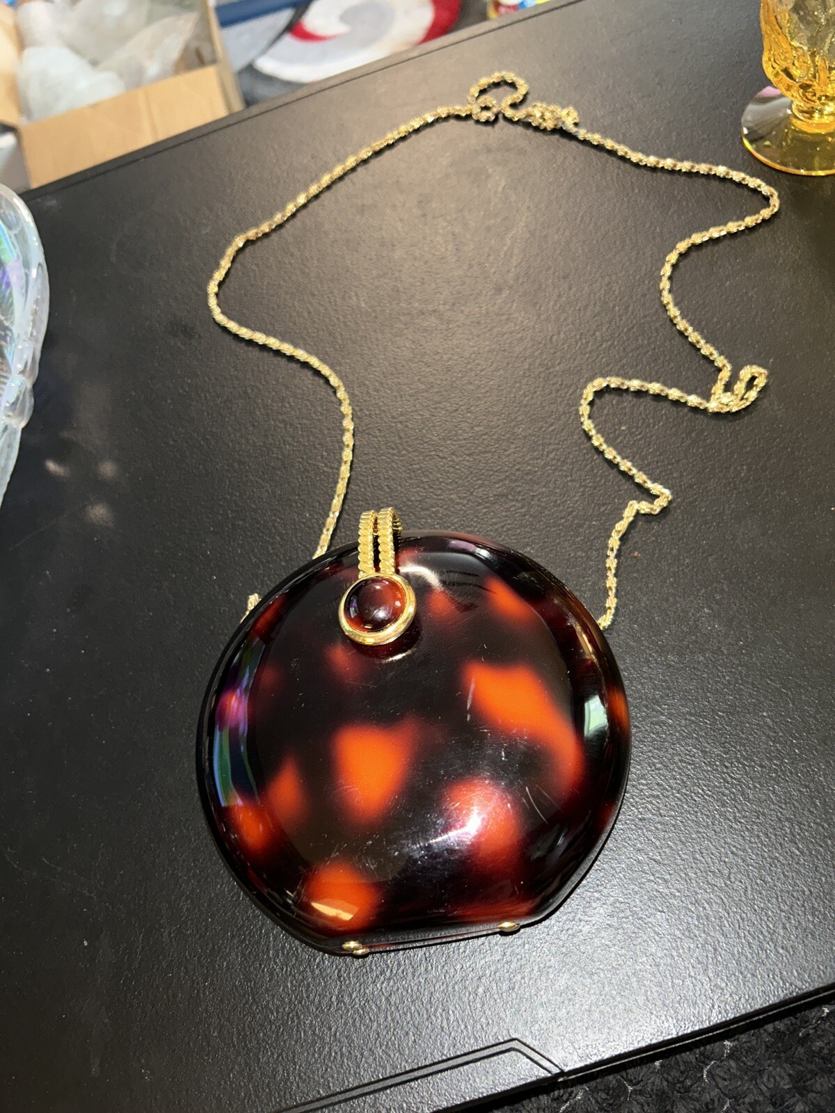 Carlo Fellini vintage Tortoise Shell Purse long chain handle. Beautiful