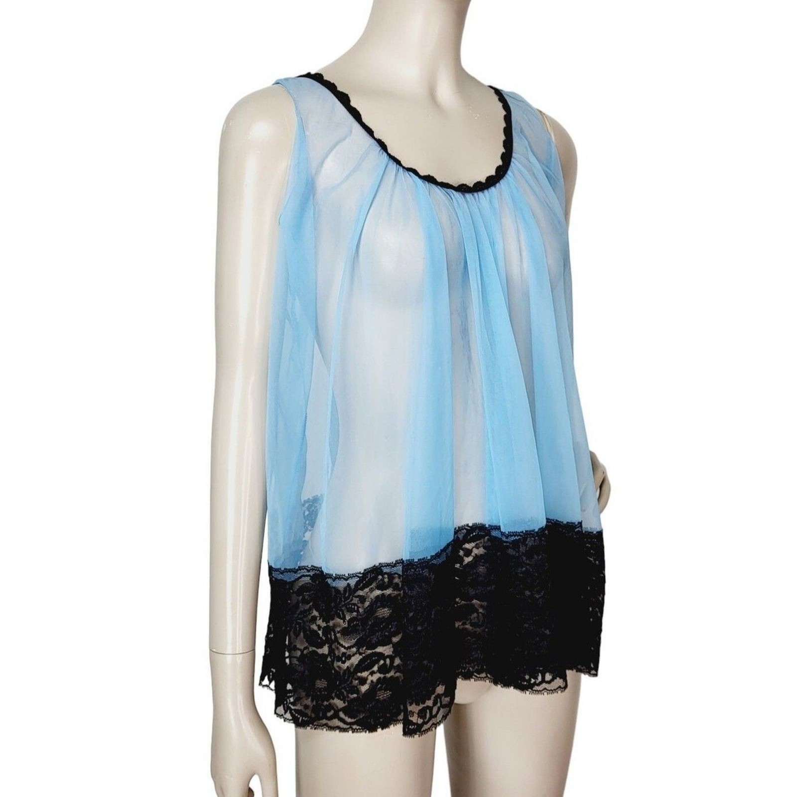 Vintage 60s Shirley of Hollywood Chiffon Lace Sissy Babydoll Chemise Organza