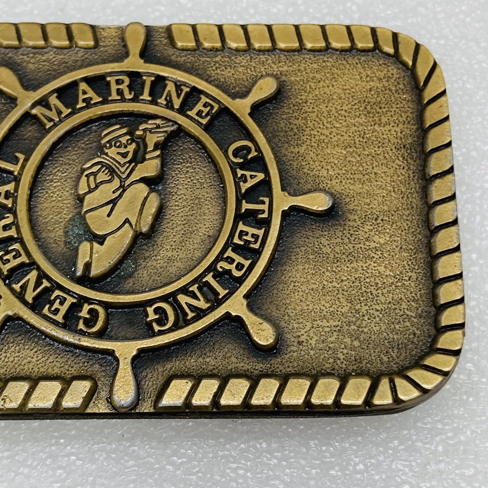 VTG‼ Brass Hit Line General Marine Catering Belt Buckle Nautical Boat Ship Wheel