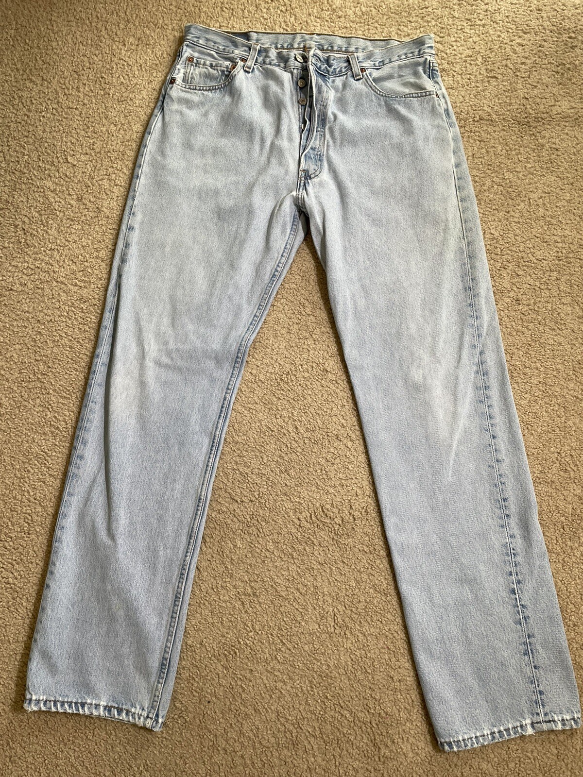 VINTAGE LEVIS 501 JEANS ACID BLUE 36×34 BUTTON FLY LATE 90s USA MADE WPL 423