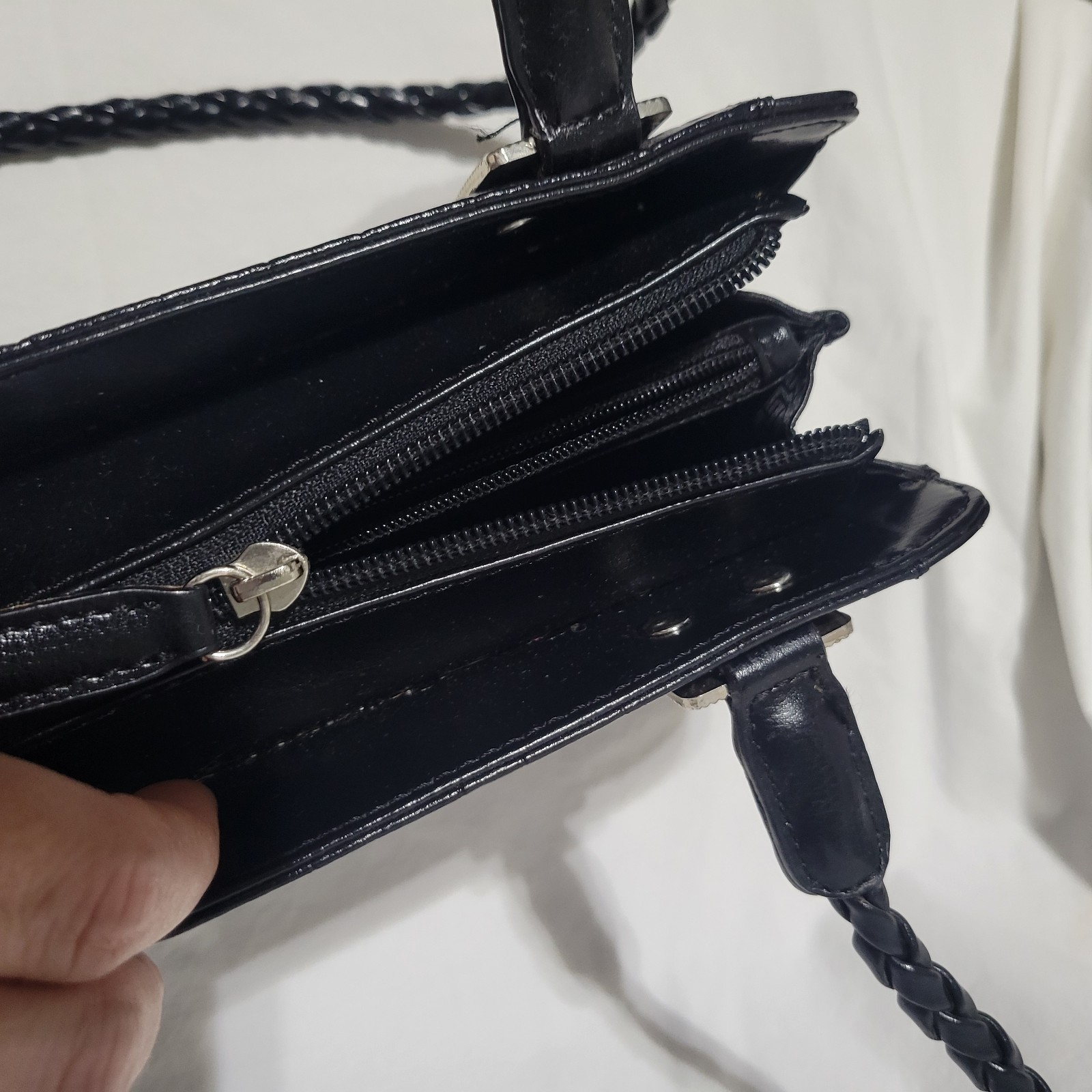 Vintage 90s Marc Chantel Handbag Black Braided Straps Silver Embellishments