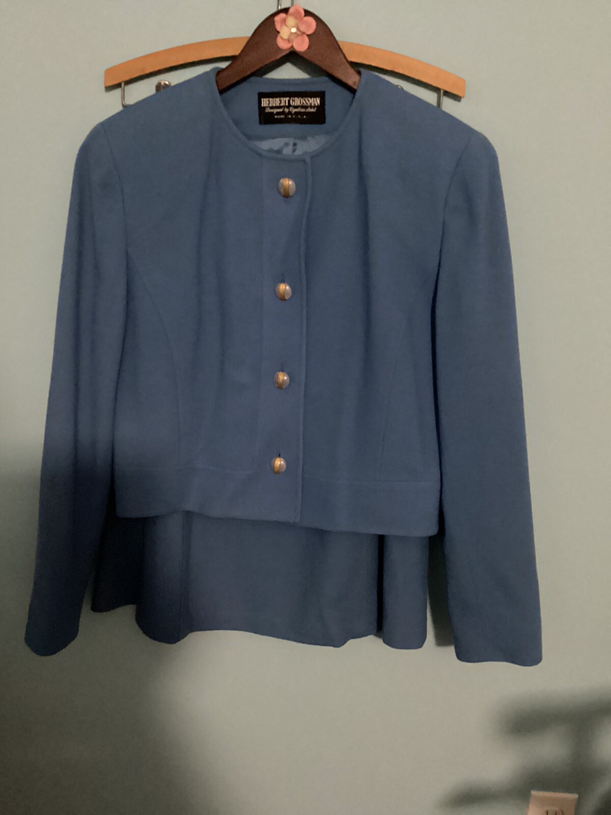 Vintage Blue Skirt Suit Herbert Grossman Cynthia Sobel Wool Sz 10