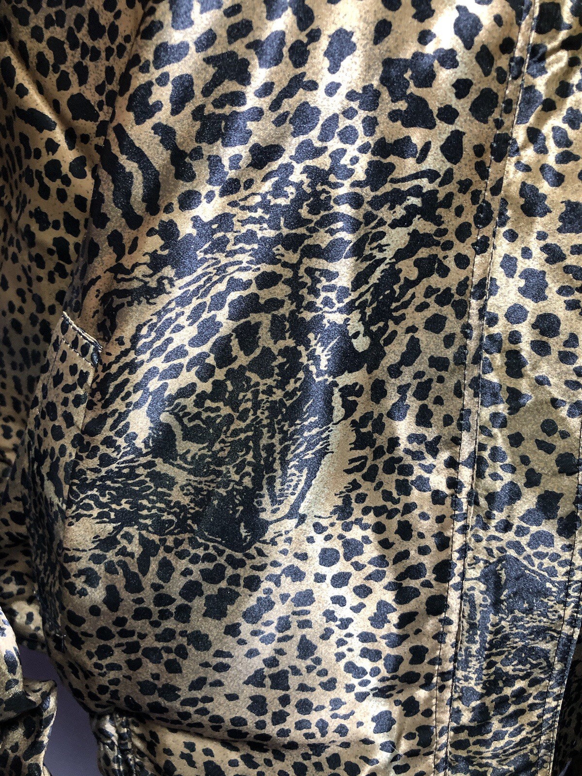 Vintage 80s Hanarum Reversible Gold Black Leopard Jacket Korea B-52” L-24.5”