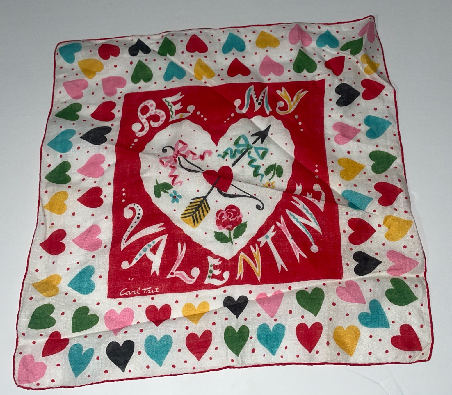 Vintage Handkerchief Hankie Be My Valentine Carl Tait 1950s St1