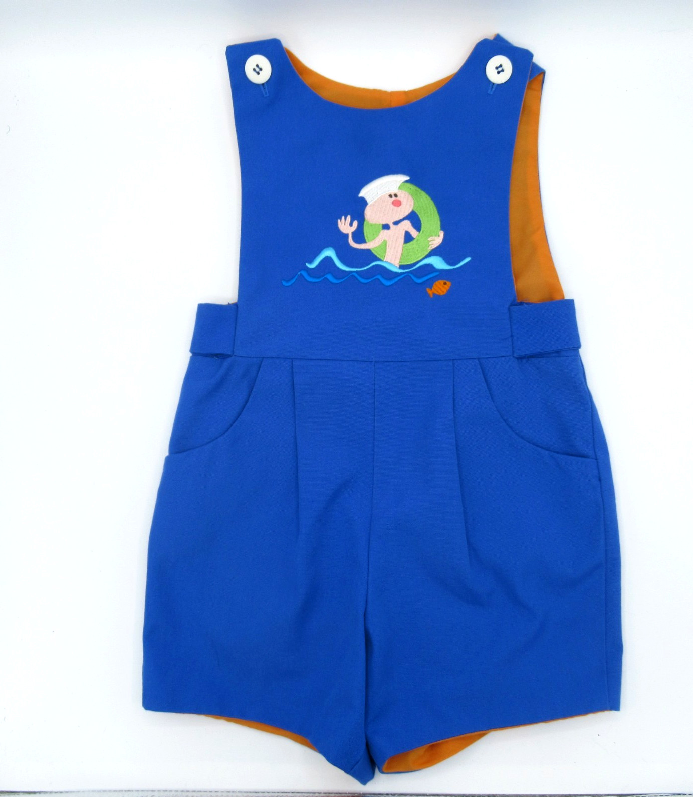 CHOCOLATE SOUP Vintage Kids Overalls Shorts Toddler 4T Boy Sailor Embroidery USA