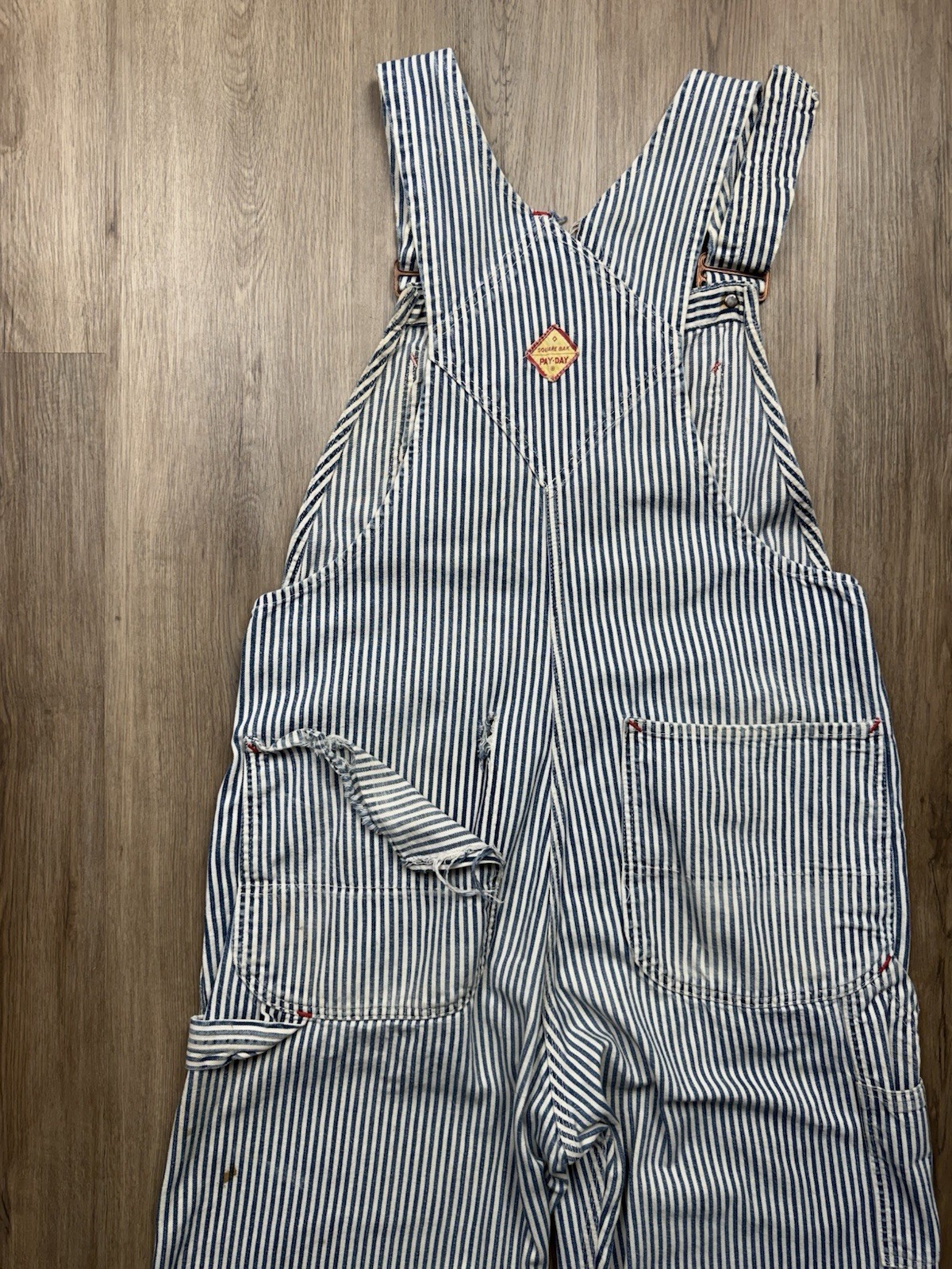 50s VINTAGE Penneys Pay Day Hickory Stripe Bib Overalls Size 34 Sanforized