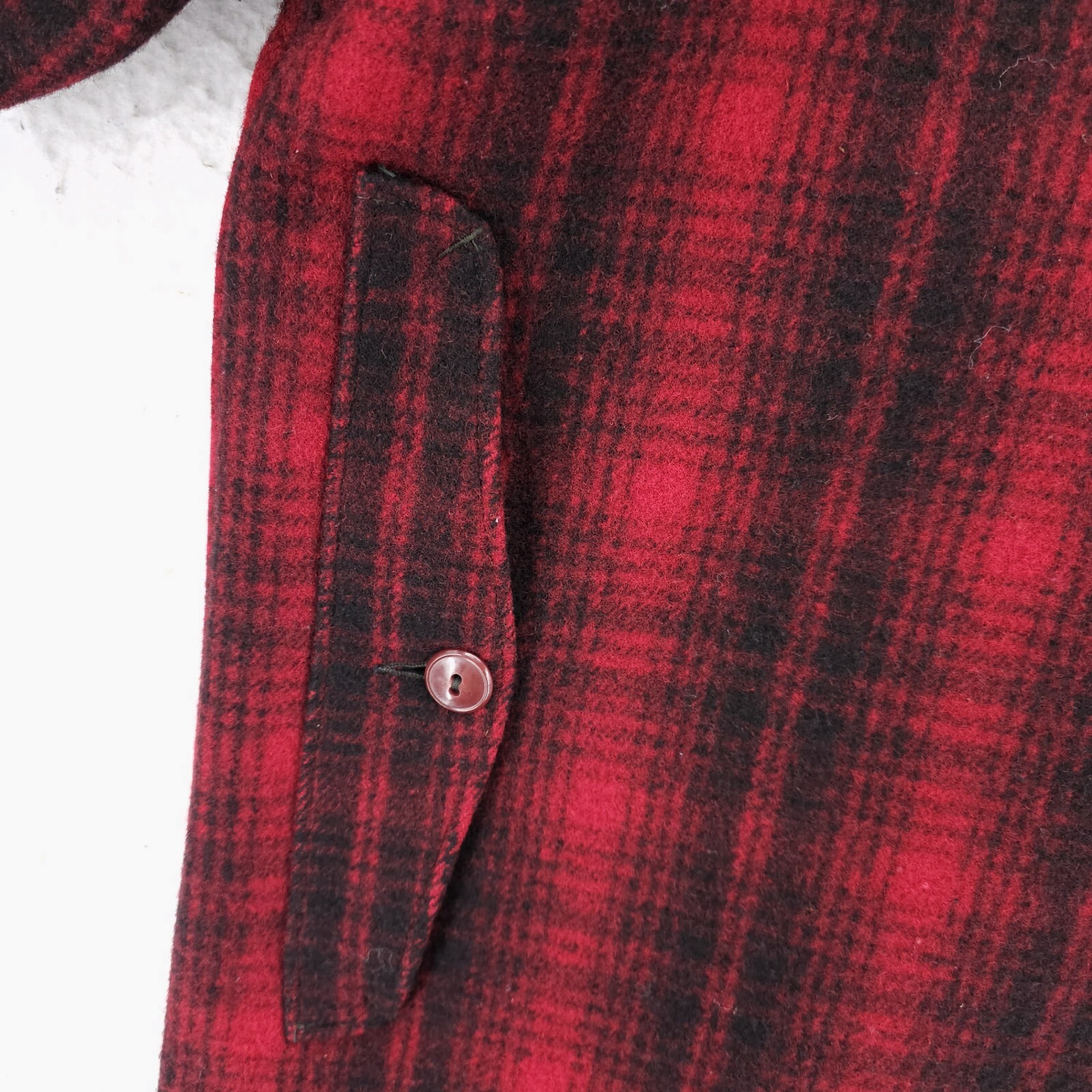 WOOLRICH Vintage 40s 50s Wool Hunting Jacket Red Buffalo Plaid Game Pouch Sz 40