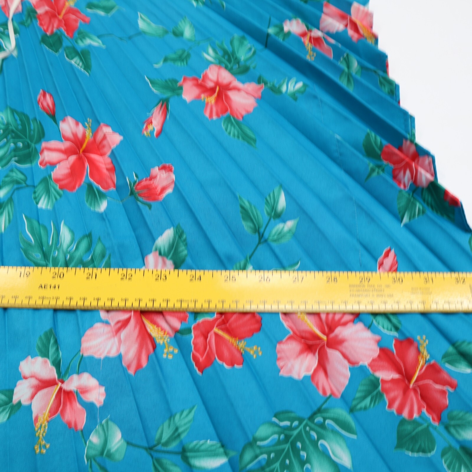 Vtg 70s Greencastle Barkcloth Top Tunic Accordion Pleats Hawaii Blue Floral O/S