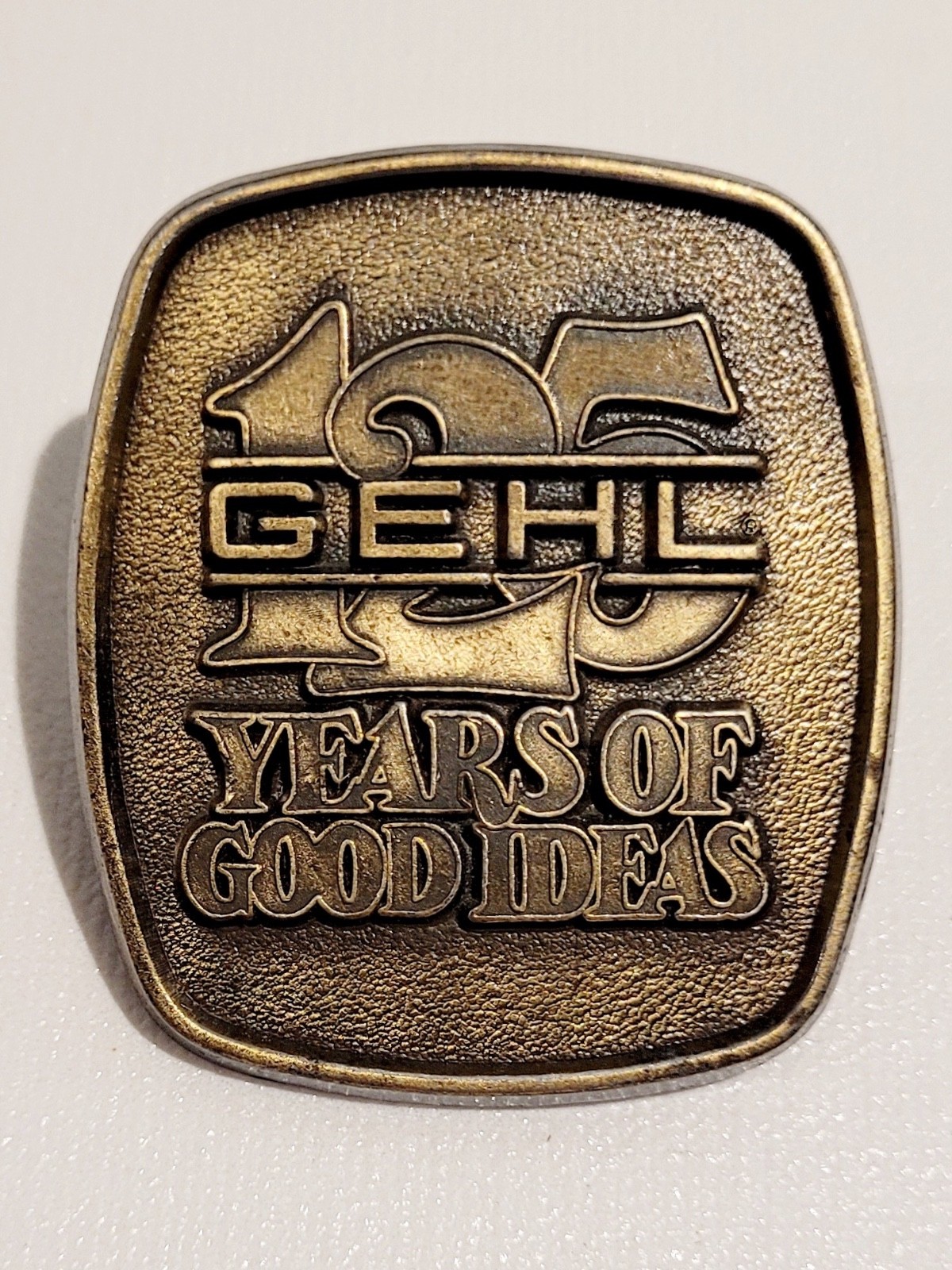 VTG BRASS GEHL BELT BUCKLE–“125 YEARS OF GOOD IDEAS”