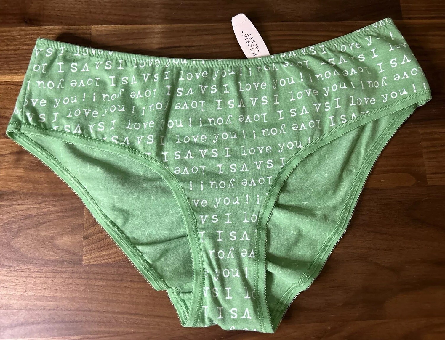 Vtg ‘10 Victoria’s Secret LOVE Panties Cotton Low Rise Hiphugger Bikini Green