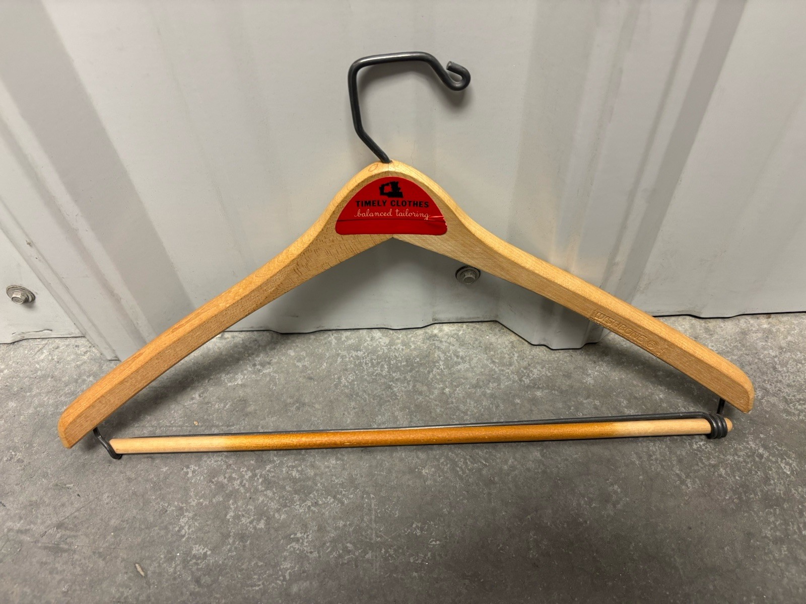 Vintage wooden clothes hanger WISHBONE BATTS, detaching suit pants bar