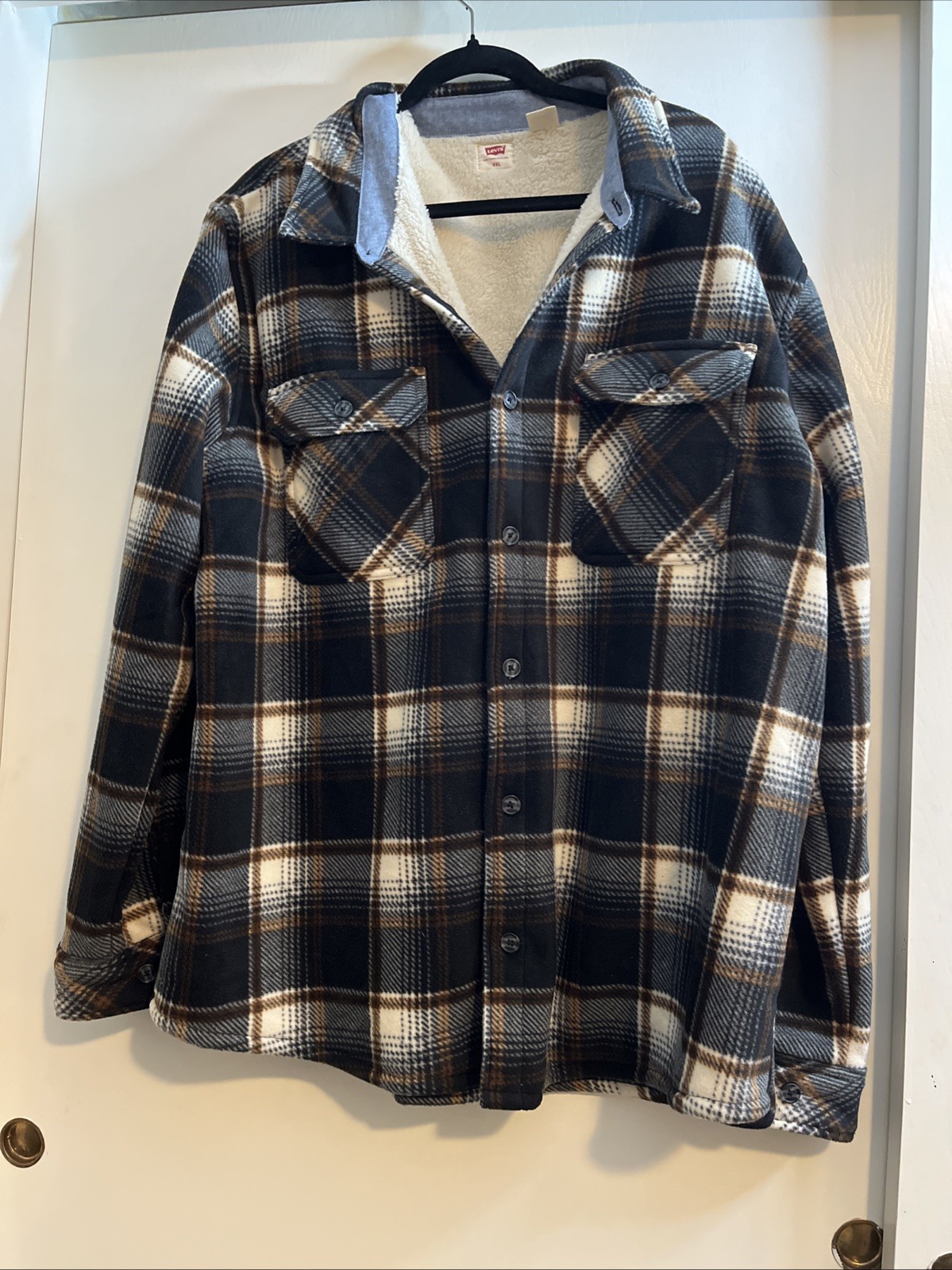 Levi’s Blue And Brown Plaid Sherpa Lined Shirt /Jacket Men’s Size XXL