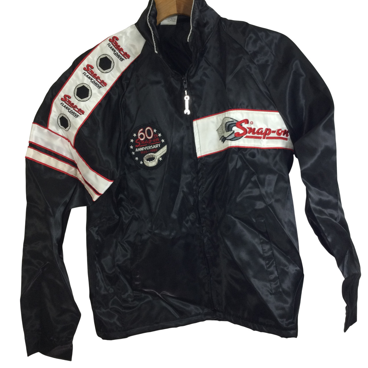 Snap On Mens Horizon Embroidered Satin 1980 Anniversary Jacket Black M Vintage