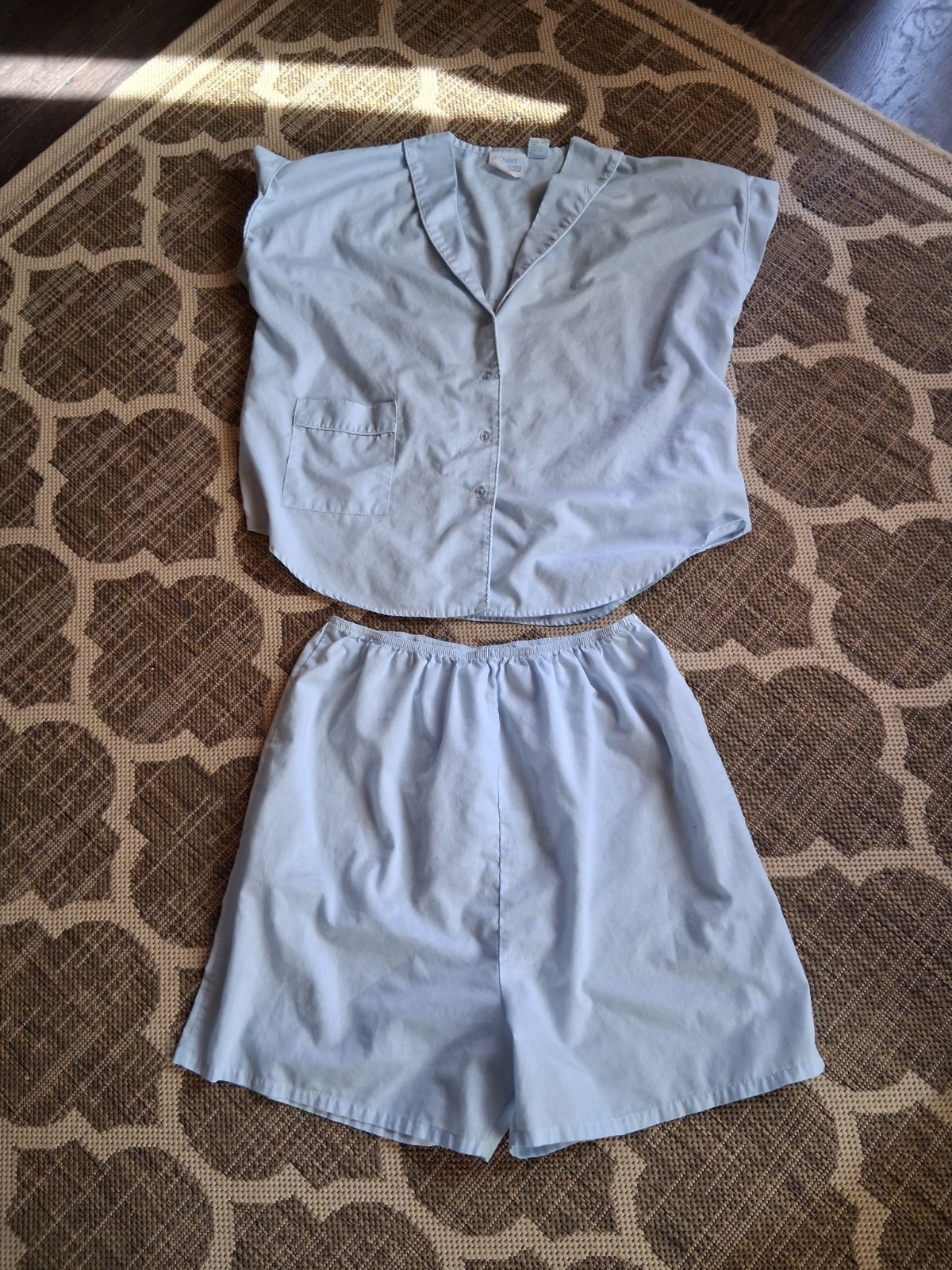 Vintage Quiet Moments Cotton Blend Light Blue Pajama Set Sz S Comfort