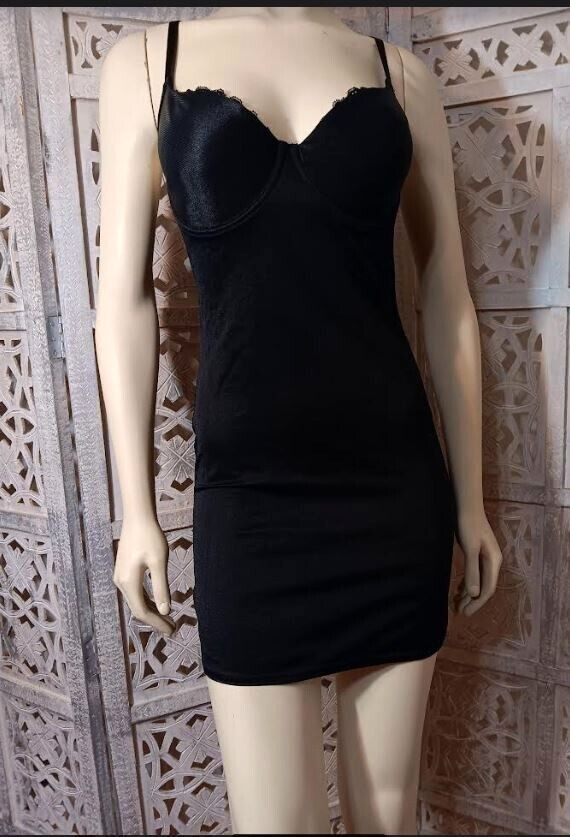 Vintage Sears Black Firm Control Body Shaper Slip with Lace Trim Bust Size 36C