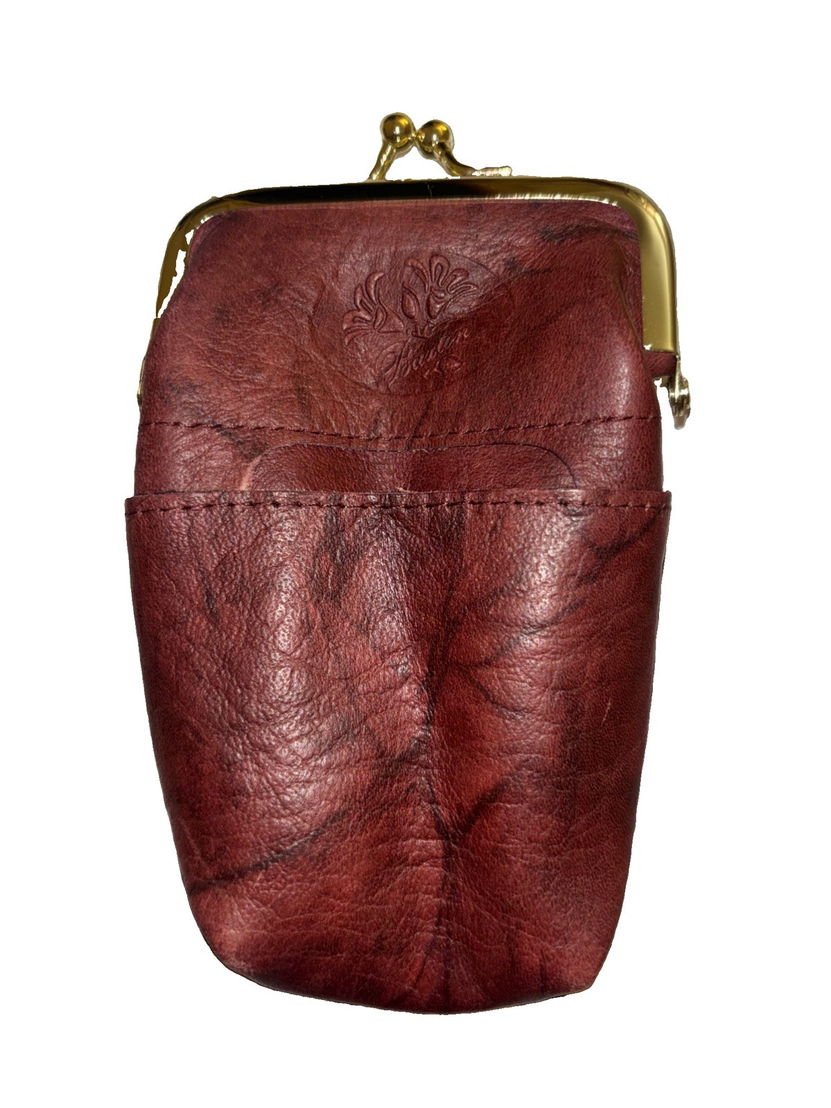 Buxton Vintage Burgundy Genuine Leather Kiss Lock Cigarette Case Zipper Pouch