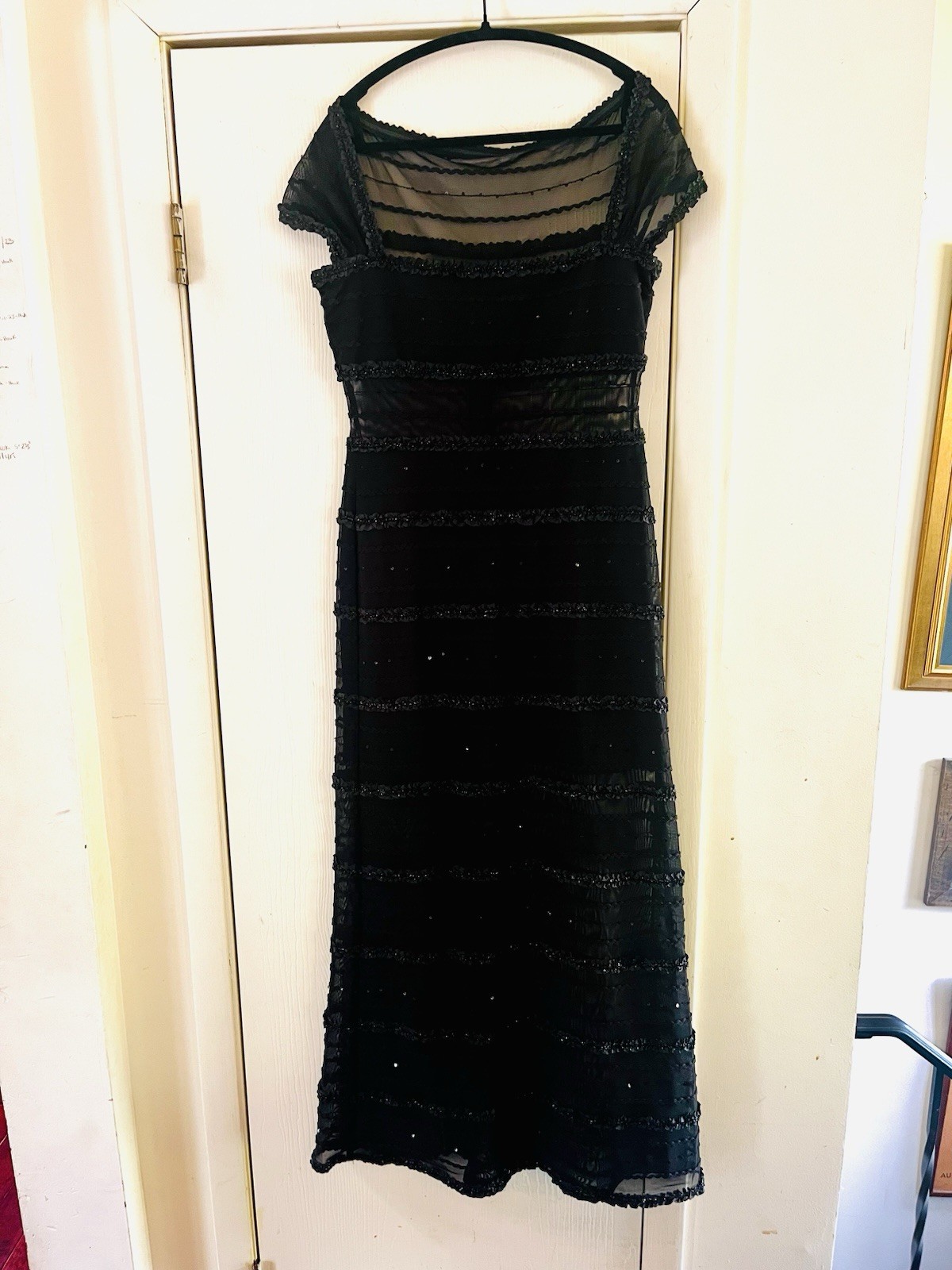 VTG Tadashi 90s Black Lace Ruffle Mother Of The Bride Faiygoth Maxi Black Dress