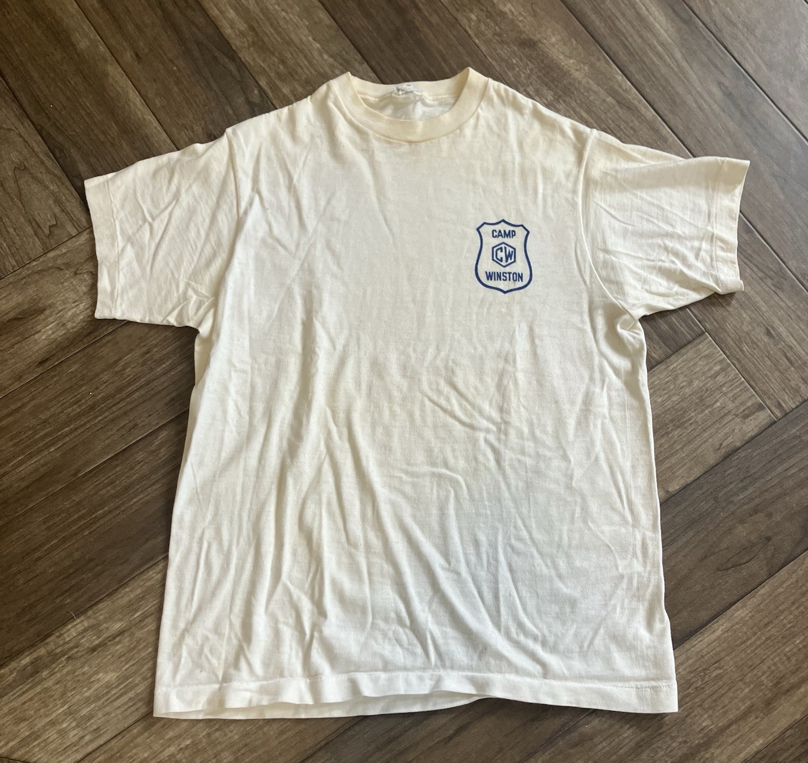 Vintage 50s All Cotton T Shirt Camp Winston Small Staff Single Stitch
