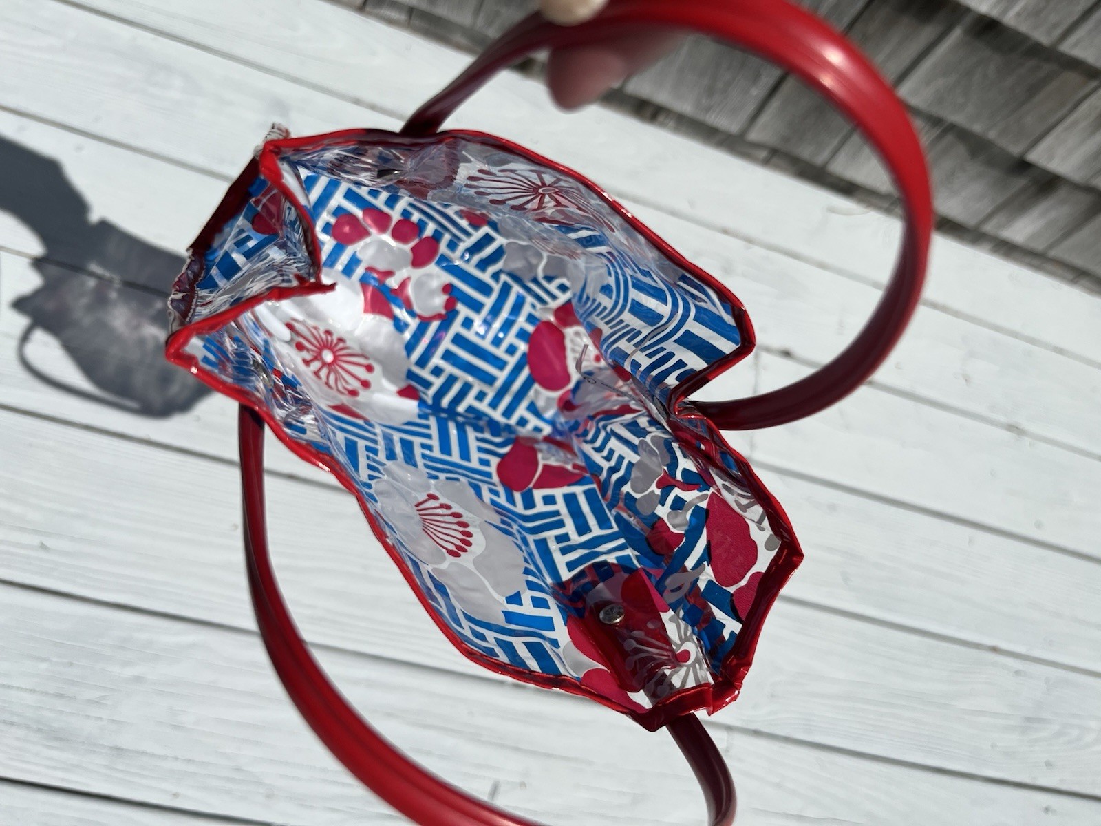 Vintage 1960’s 1970’s Small Clear Vinyl Floral Shopping Tote Bag Mod Flower Powe