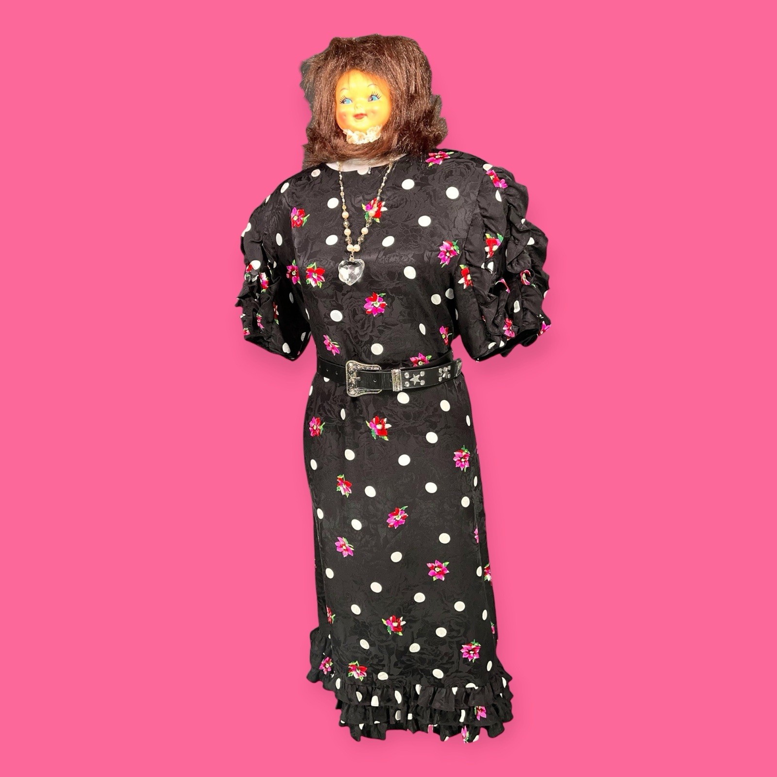 I. MAGNIN SILK VTG 1980s DRESS WHIMSICAL RUFFLE GOTH ROMANCE GRUNGE NEW WAVE 12