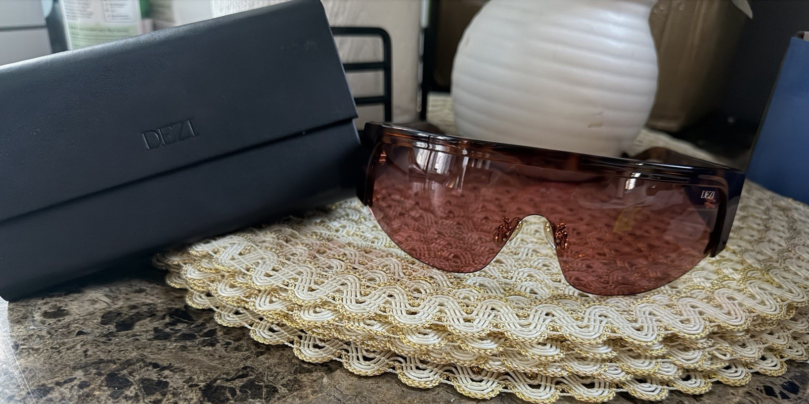 DEZI Vogue Shield Sunglasses Brown Plastic Tortoise Frame Brown Lenses