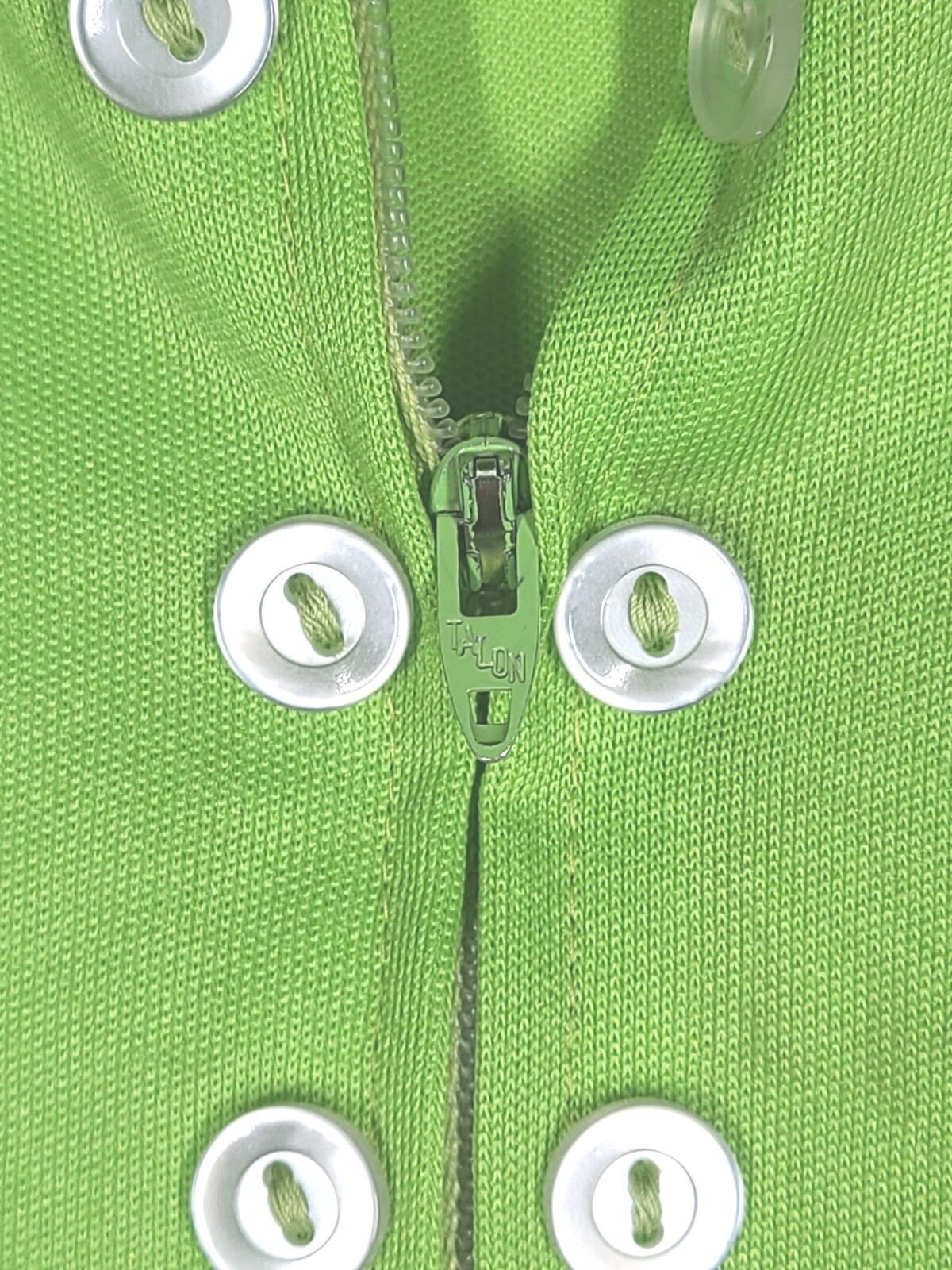 Vtg 70s Lime Green Zipper Top Knit Polyester Bright Color Retro S M Aldens