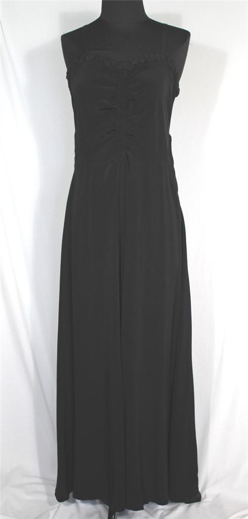 RARE VINTAGE 1930’S-1940’S LONG FANCY BLACK CREPE RAYON EVENING GOWN SIZE 2-4