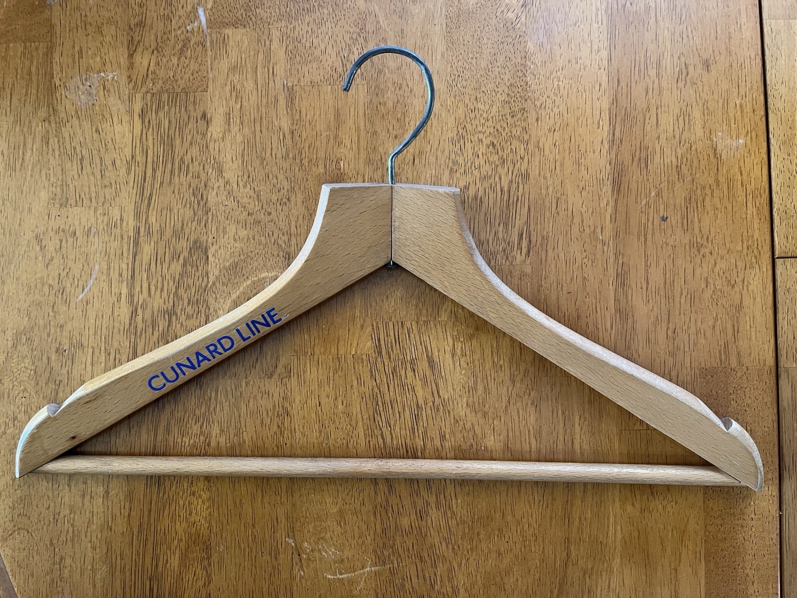 Vintage Cunard Line Wood Coat Hanger 1950s Beech Wood METAL Hook