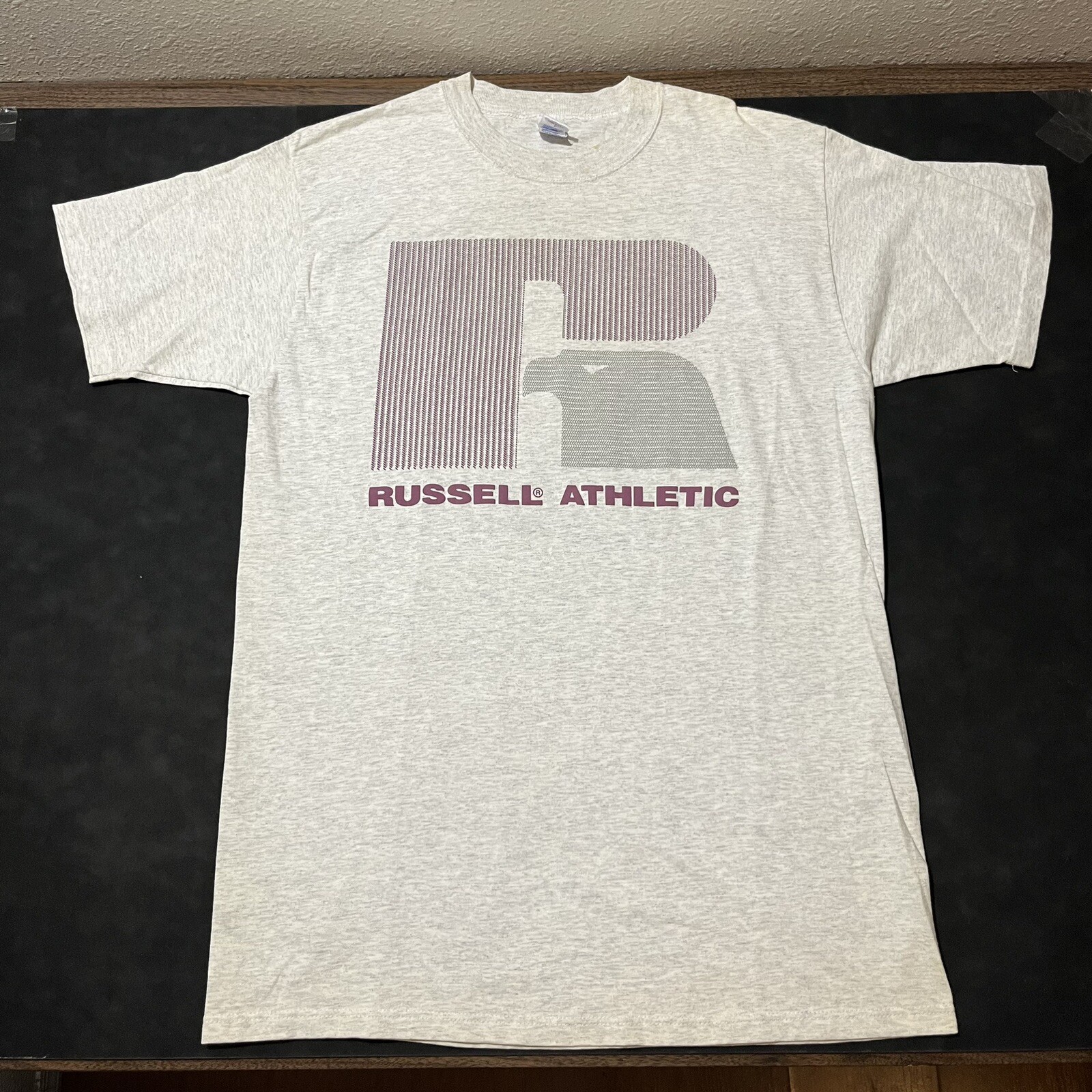 Vintage Russell Athletic Shirt Big Logo Promo USA Template AD Sign Sports 1980s