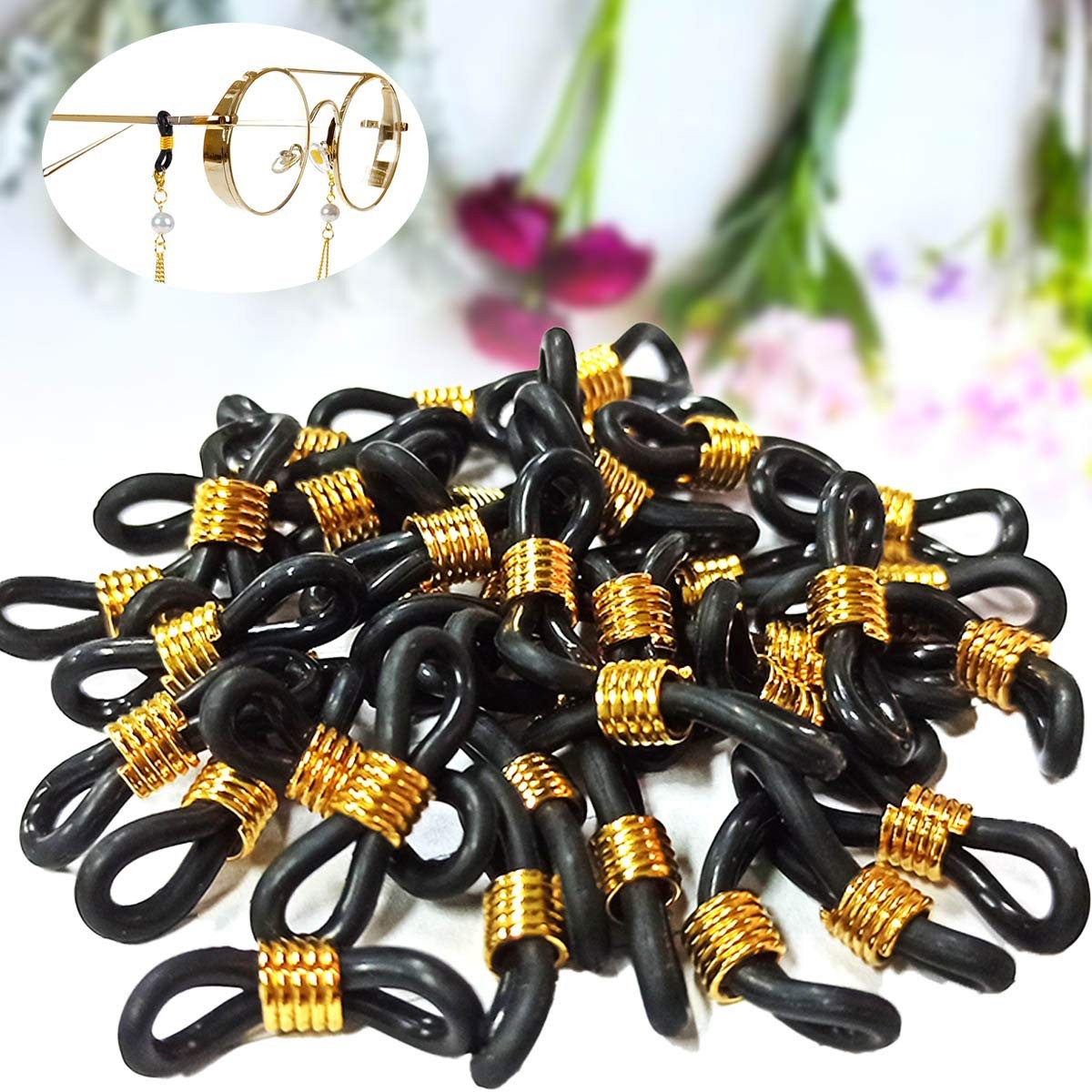 TTSAM 40 Pieces Eyeglass Chain Ends Adjustable 20 x 4mm, Black and Gold