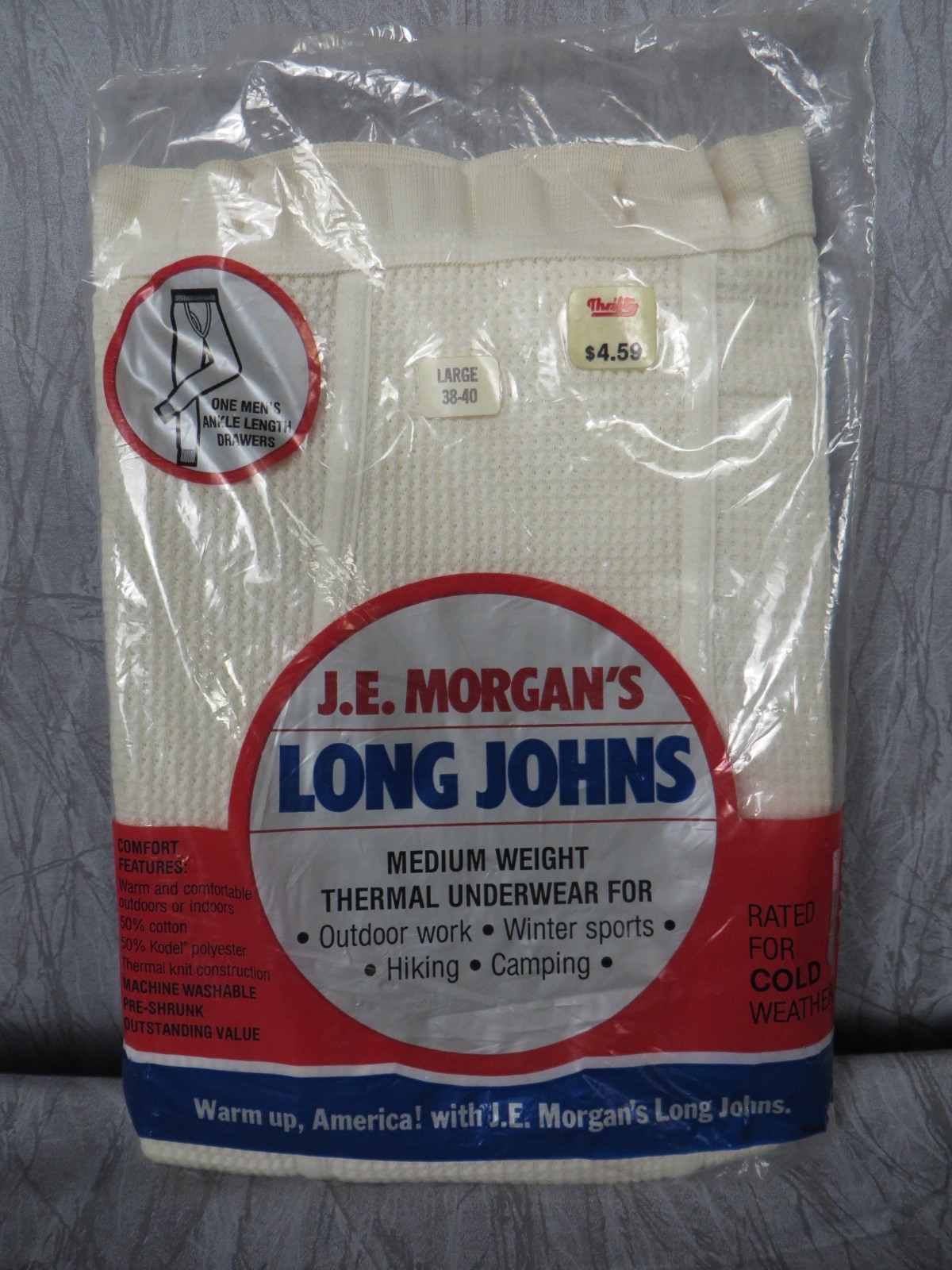 Vintage JE Morgans Mens Thermal Long Johns Large 38 40 USA NOS Waffle
