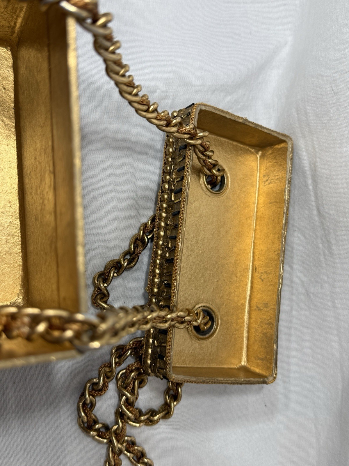 Mary Frances Victorian Style Vintage 1990s Embellished And Beaded Gold Mache Bag