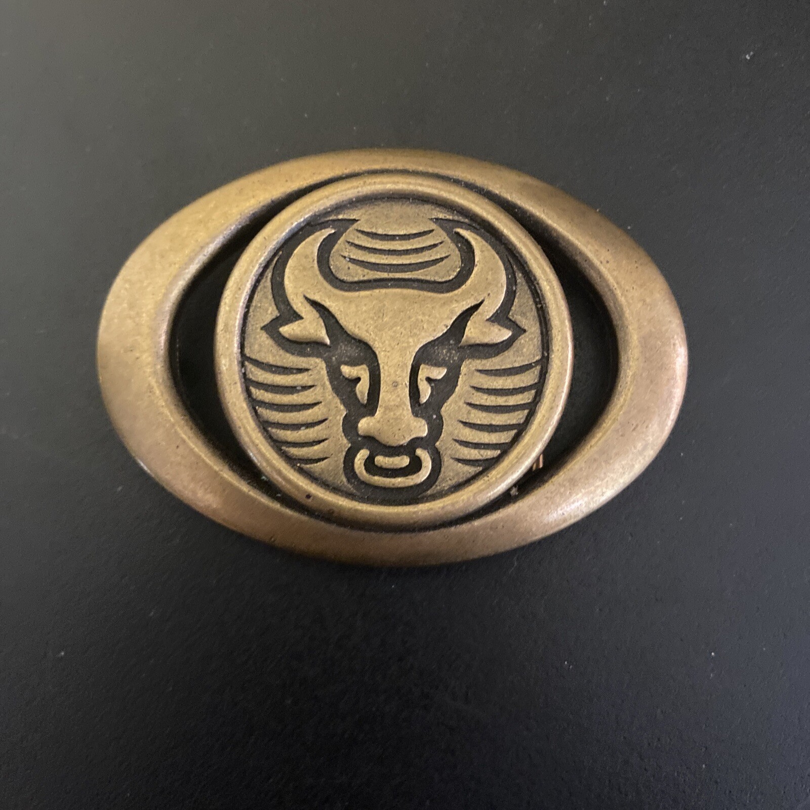 Vintage Cast Brass Belt Buckle Bull Design
