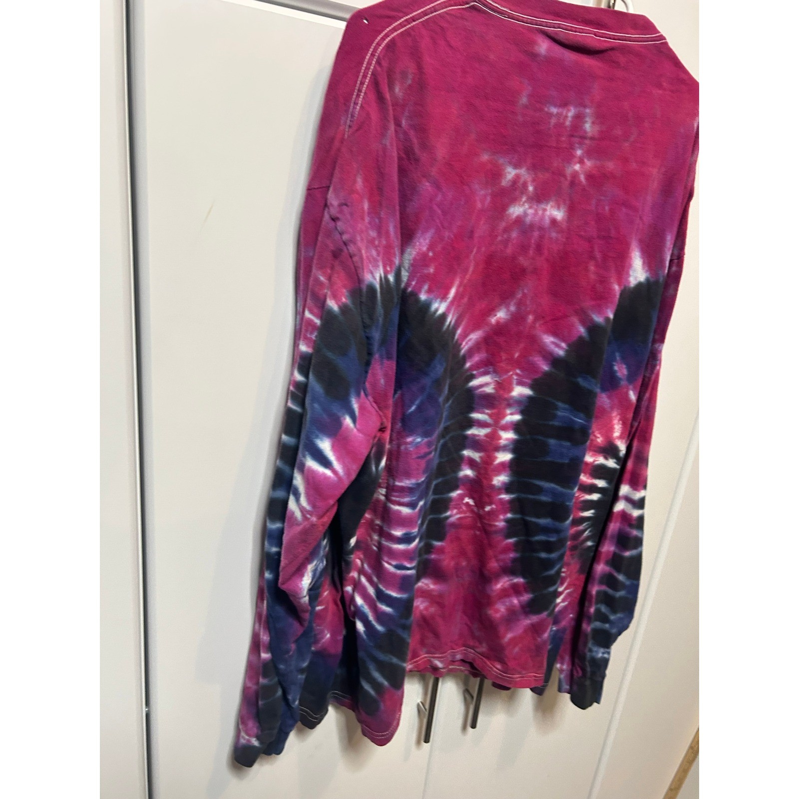 Vintage Hanes Beefy-T Tie Dye Long Sleeve Shirt Mens XXL Magenta Purple 90s Tee