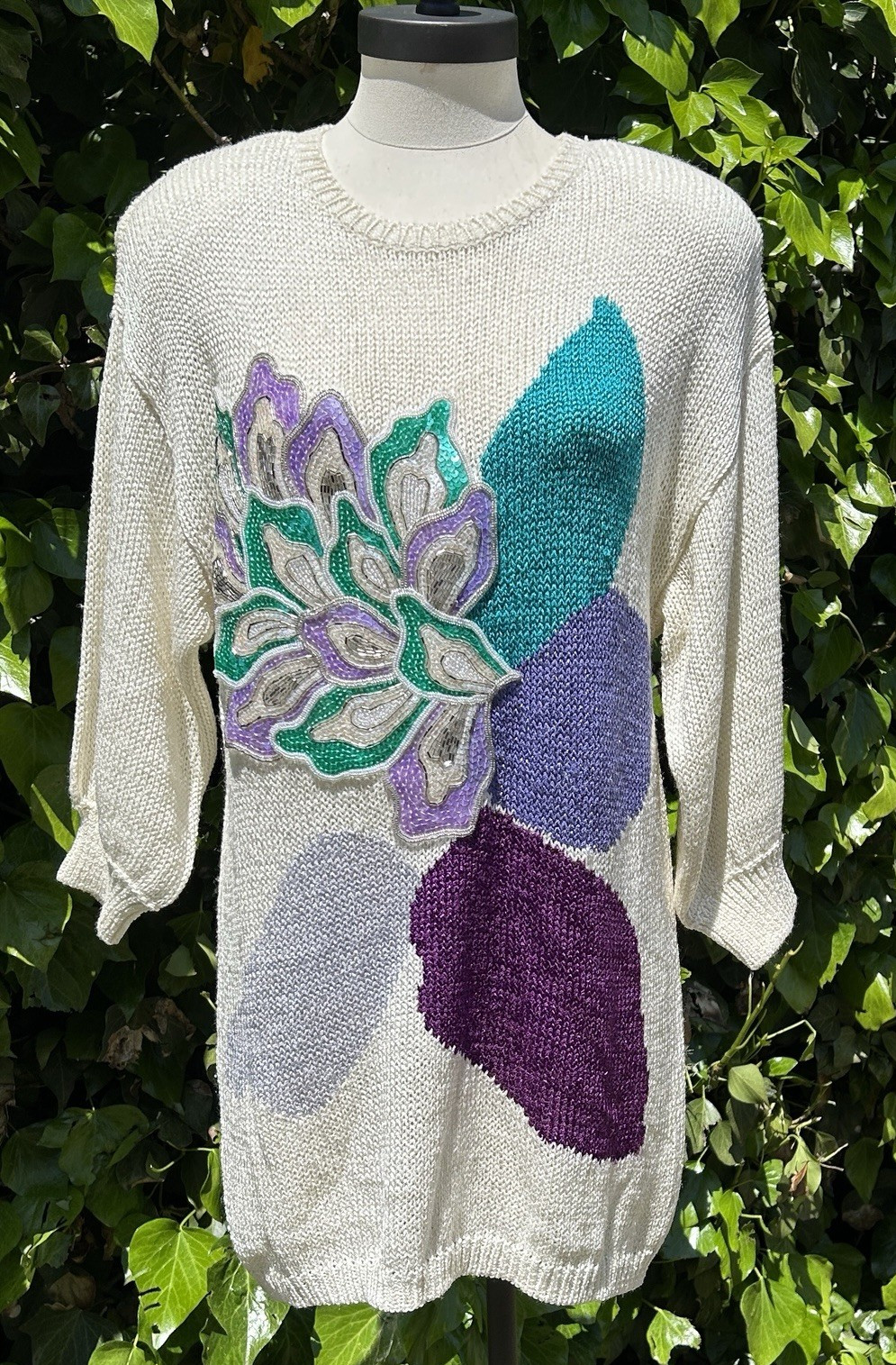 Vintage 80’s Enfin by Marcia Hand Loomed Abstract Floral Sweater~ S/M