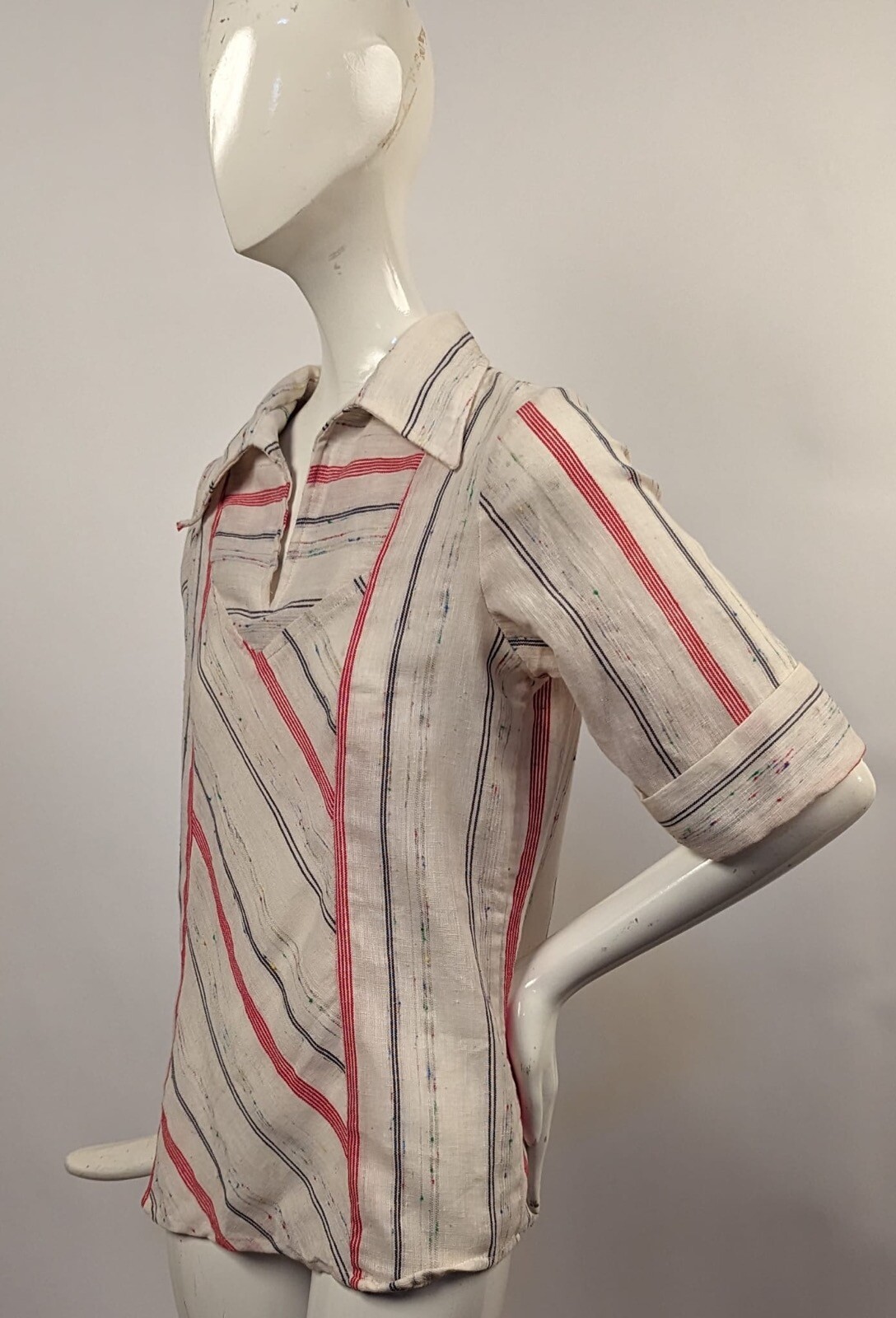 1970’S VINTAGE NUBBY STRIPED COTTON BLEND BLOUSE 