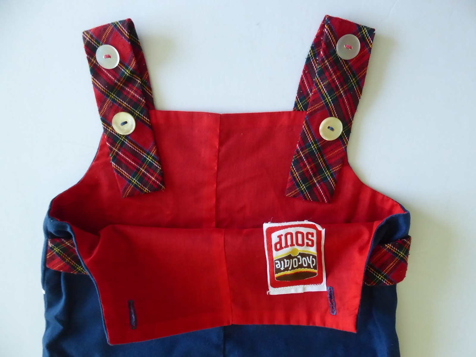 Vintage Chocolate Soup Blue Cotton Boy at Class Shortall Romper, Lined, Size 4T