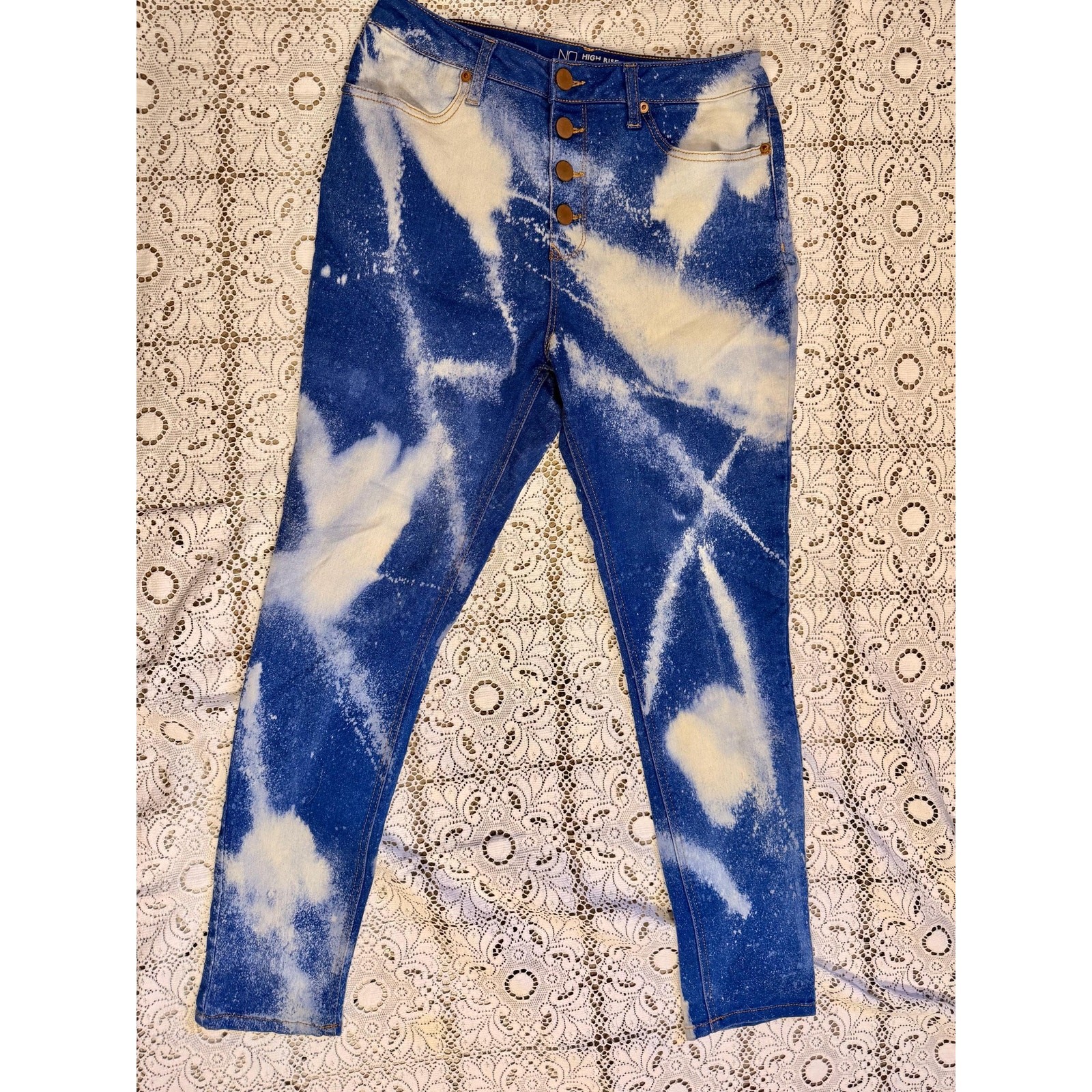 Bleached Splattered High-Rise Skinny Jeans Button Fly High Rise 191