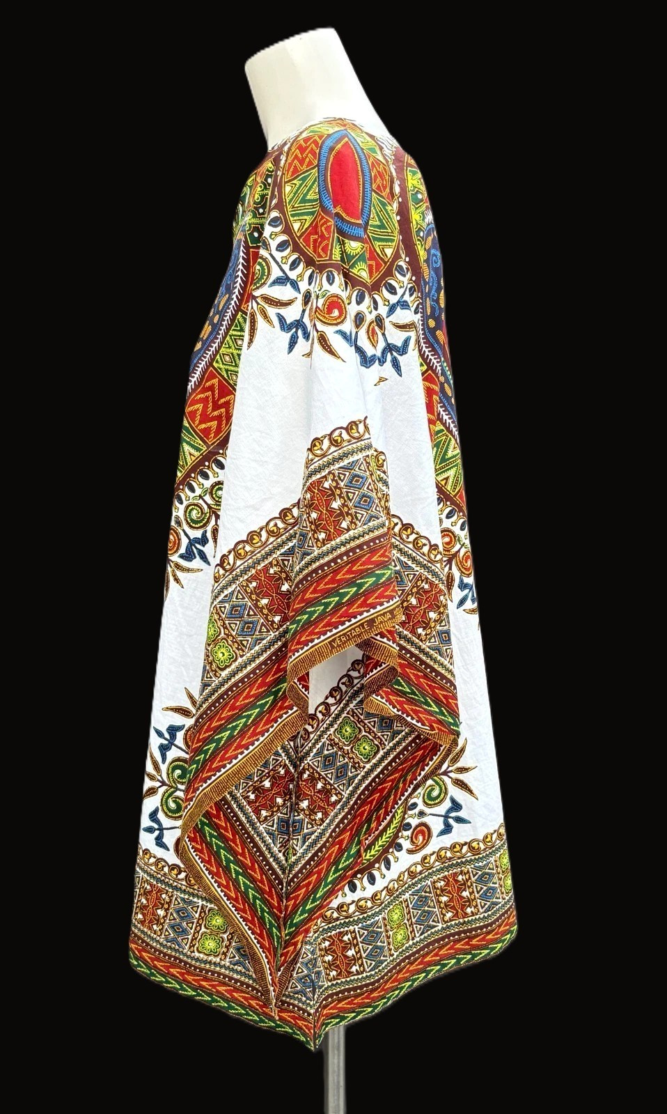 Vintage 70s Dashiki Tunic Bell Sleeve Boho Hippie Blouse Kaftan Poncho Top OS