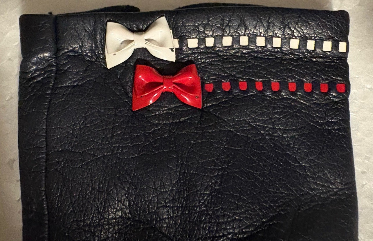 Miss Aris Gloves Black Red/White Bows. Size 7. Vintage Clean No Tears Leather?