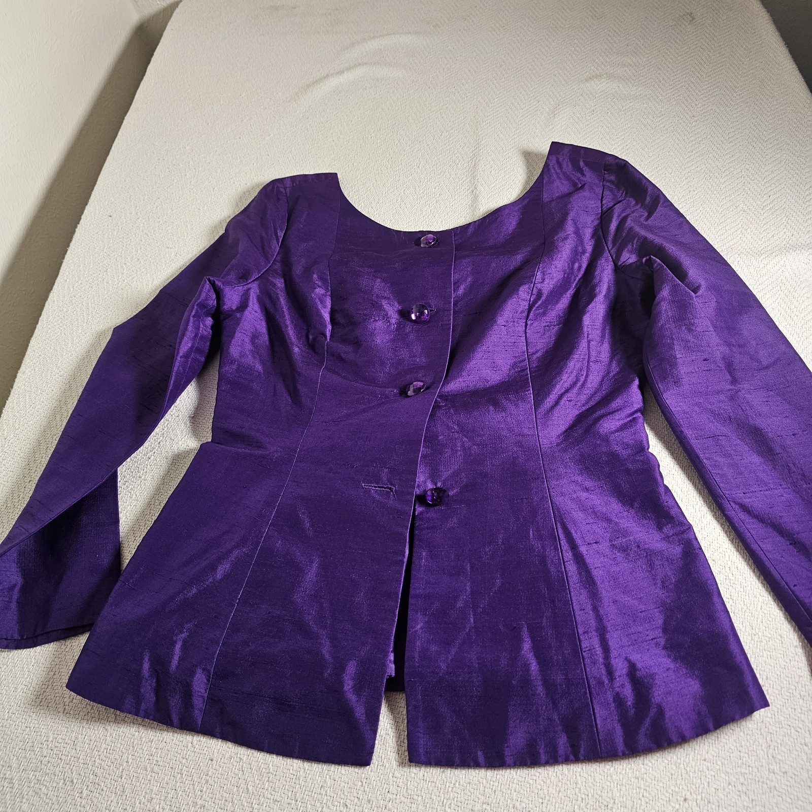 Rimini VTG Purple 100% Silk Suit Jacket Dress Top Rhinestone Buttons Size 6