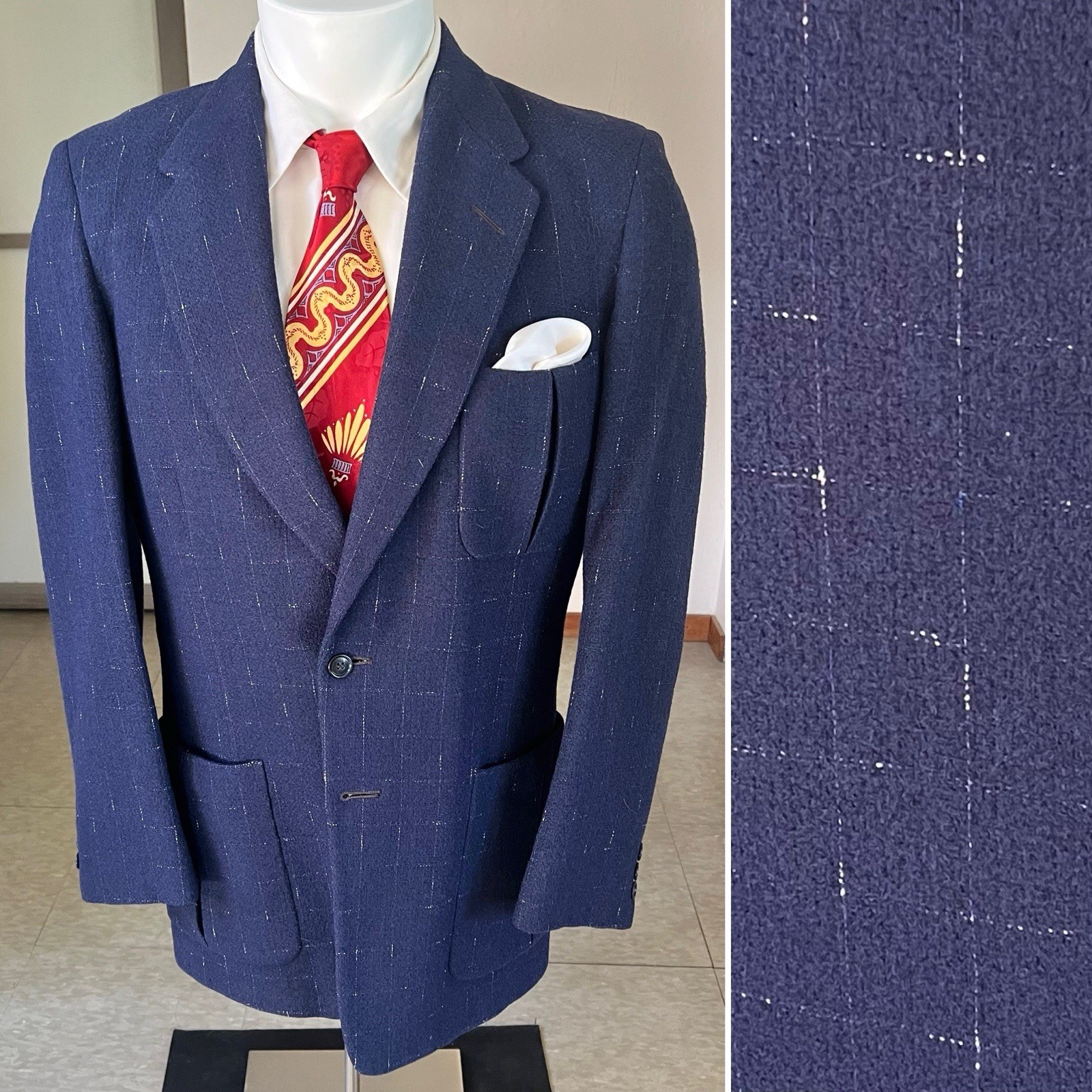 1950s Vintage Atomic Fleck Wool Sport Coat With Pleated Pockets 38R