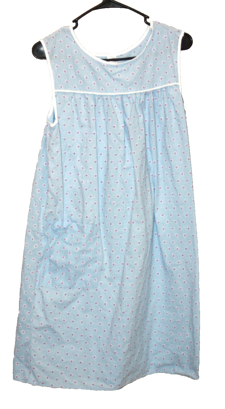 Women’s Blue Housedress Lounger Duster w Pocket Vintage sz L 19″x36.5″ NWOT